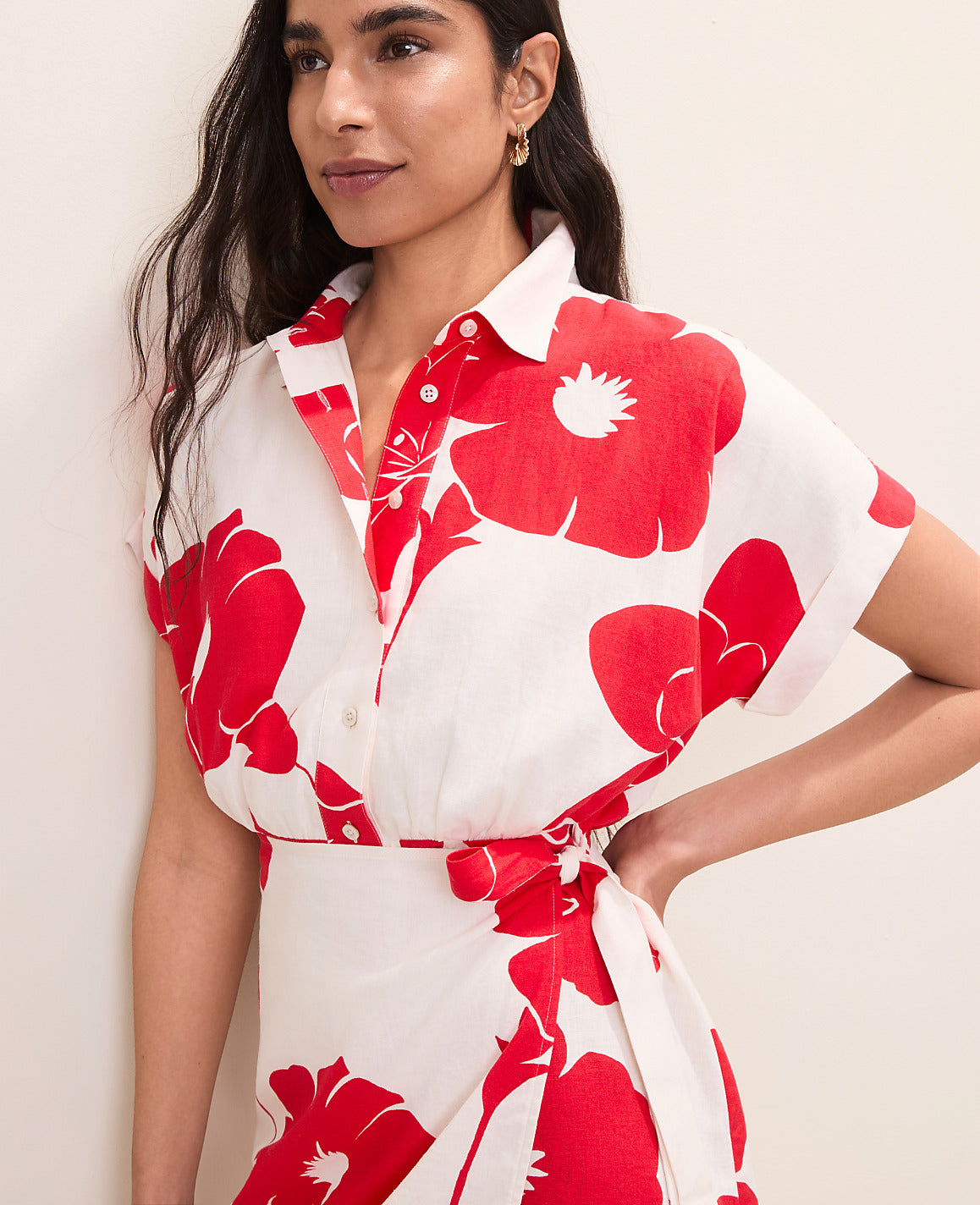 Floral Collared Shift Dress in Linen Blend | Ann Taylor