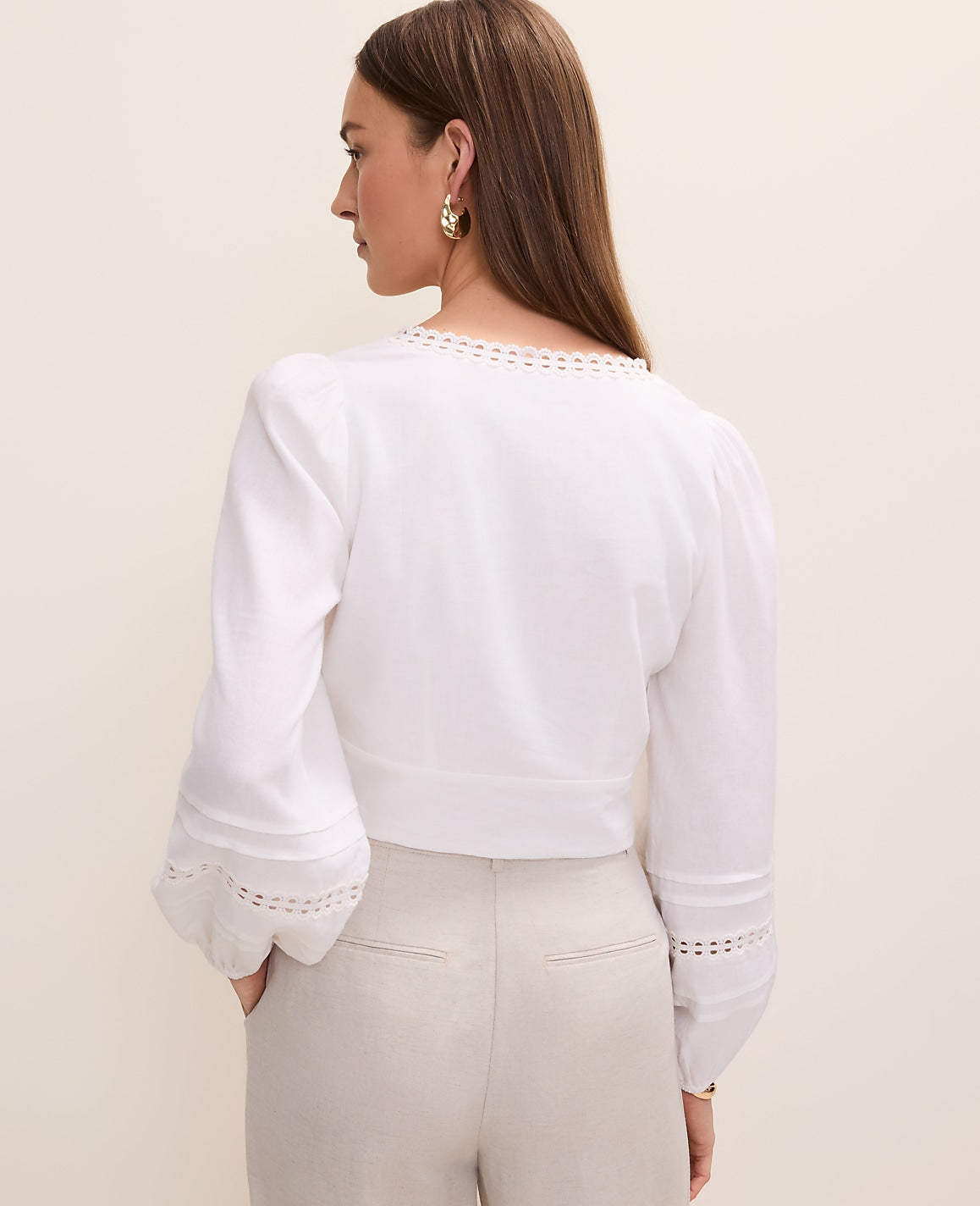 Embroidered V-Neck Blouse in Linen Blend | Ann Taylor