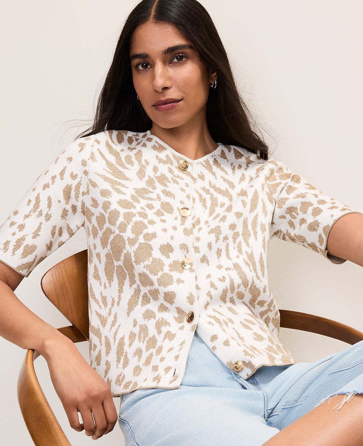 Animal Print Short Sleeve Cardigan | Ann Taylor