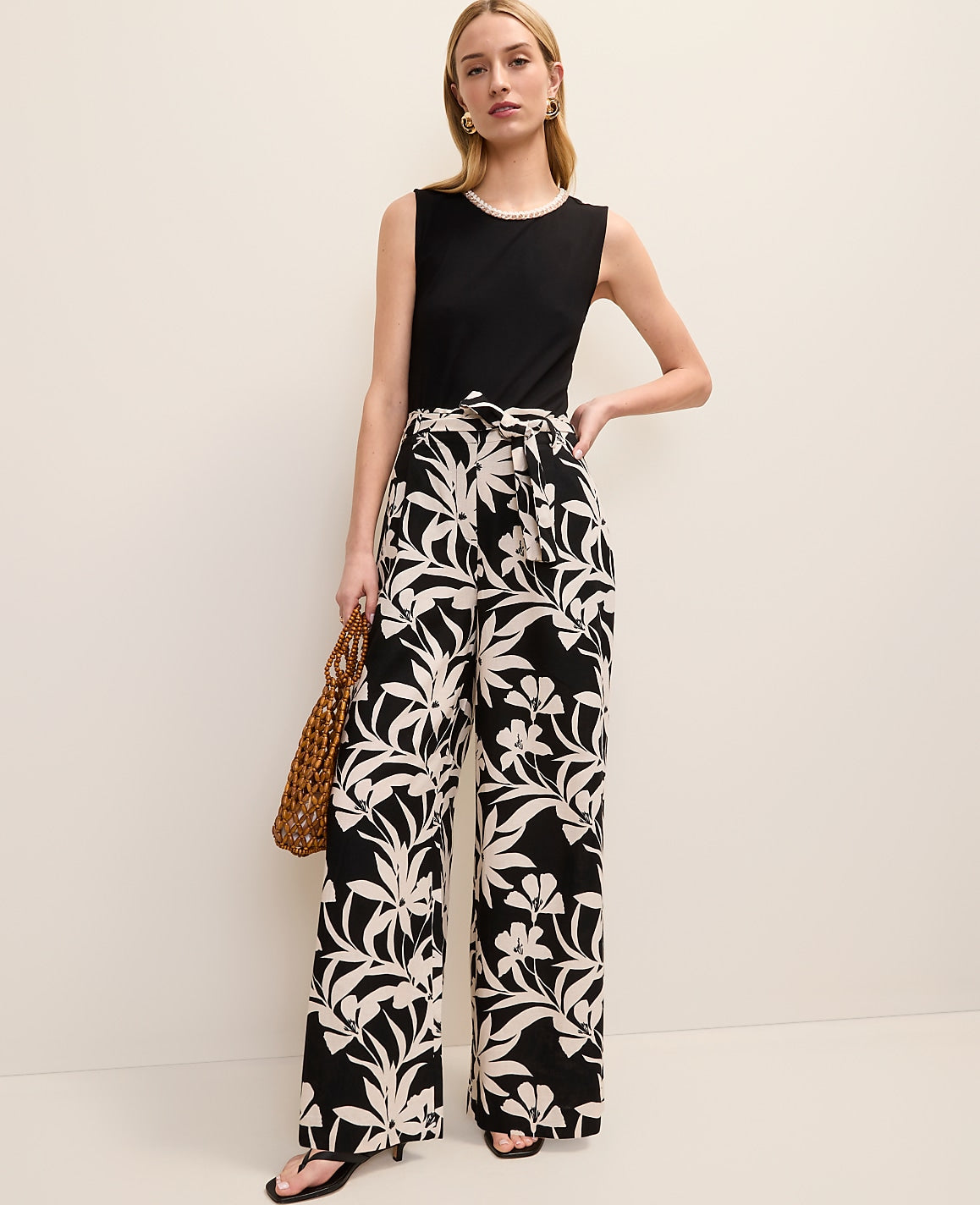 The Wide-Leg Paperbag Pant in Floral Linen Blend | Ann Taylor