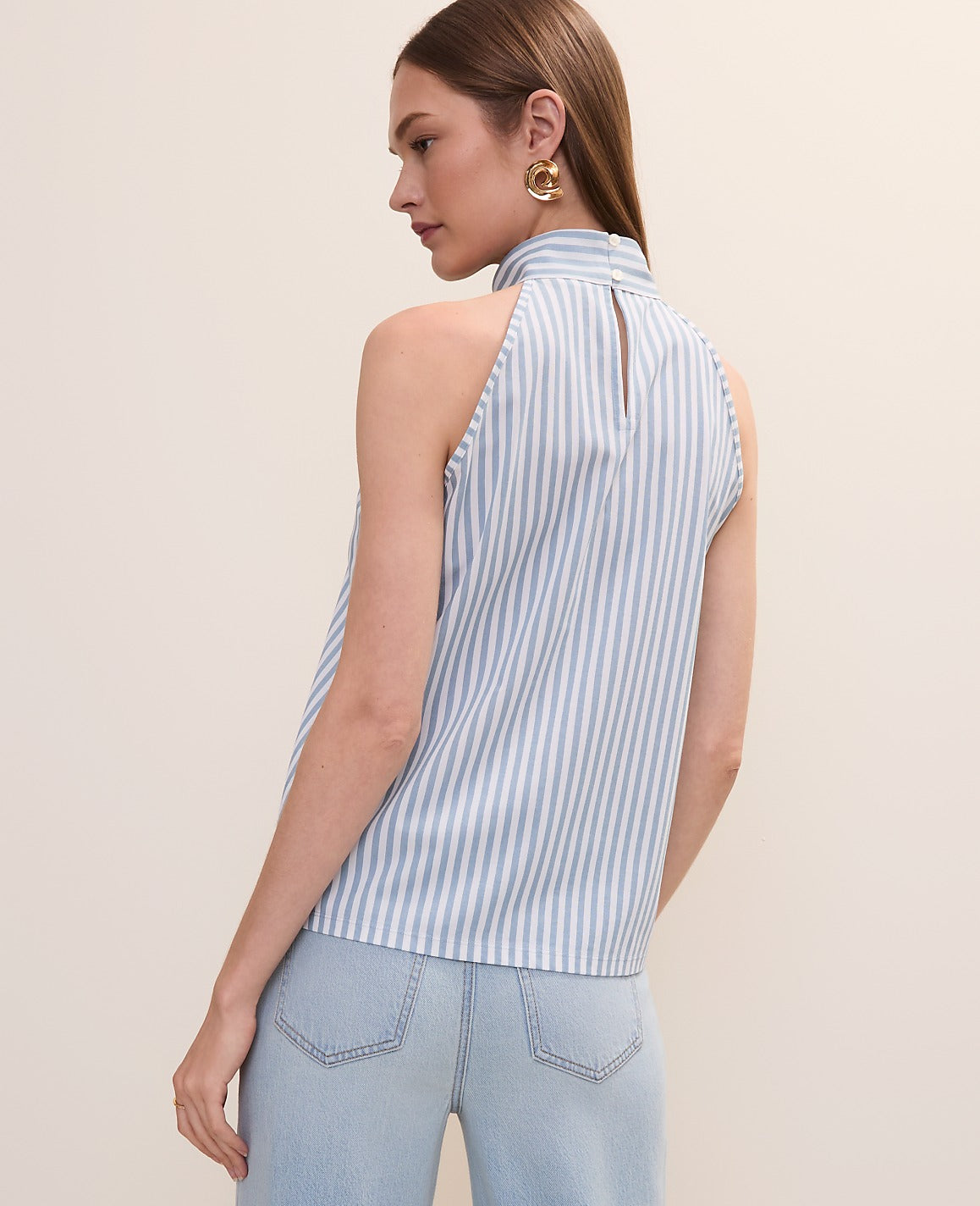 Striped Mock Neck Halter Top | Ann Taylor