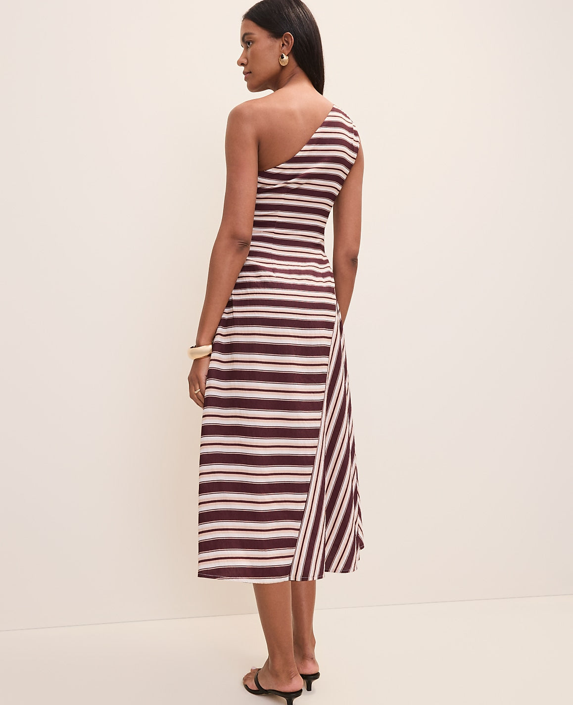 Weekend Striped One-Shoulder Midi Dress | Ann Taylor