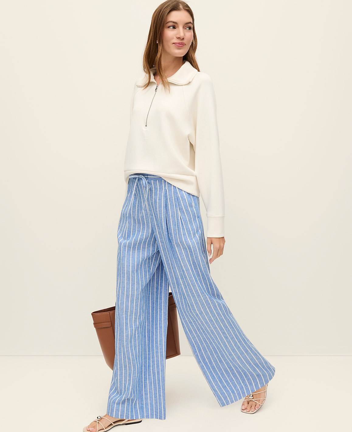 Weekend Striped Easy Fit Wide-Leg Pant | Ann Taylor