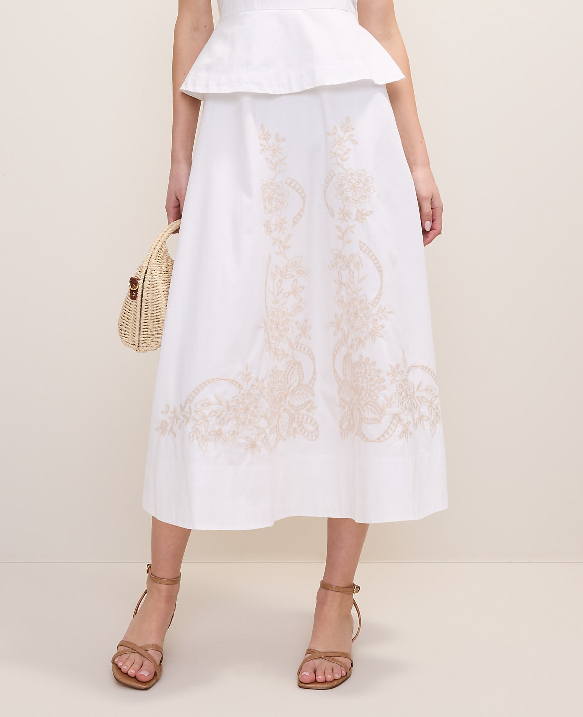 Embroidered Peplum Flare Midi Dress | Ann Taylor