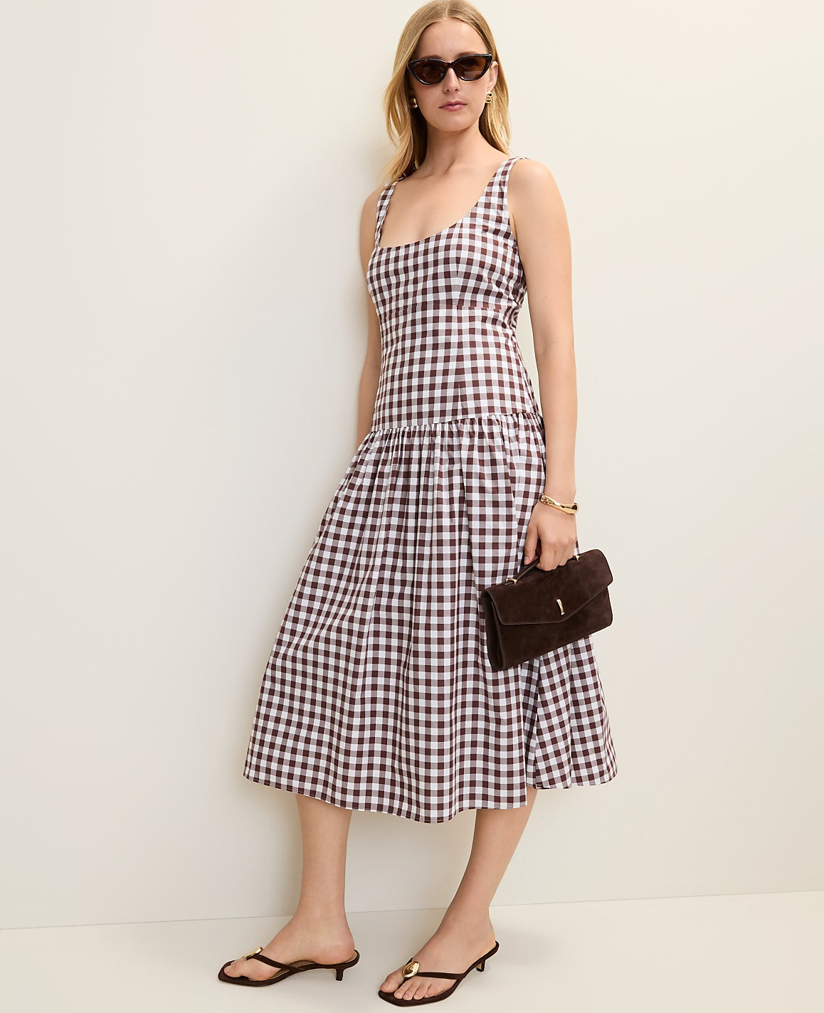 Flare Midi Dress in Gingham | Ann Taylor