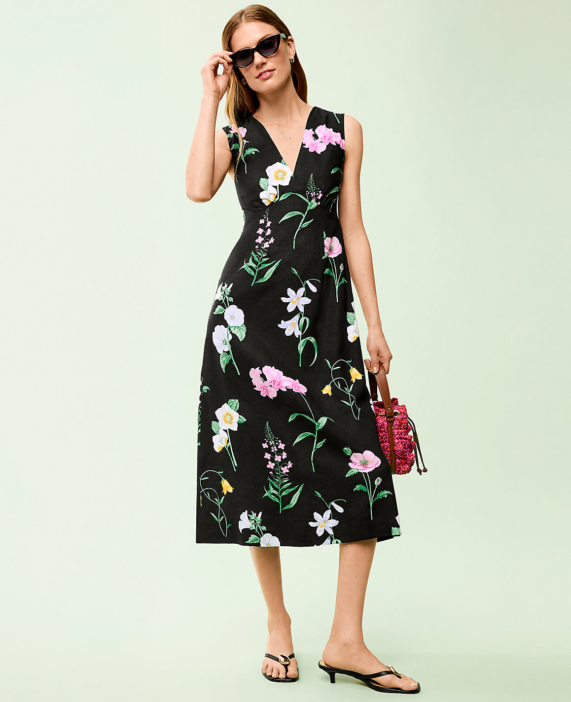Floral Linen Blend Midi Dress | Ann Taylor