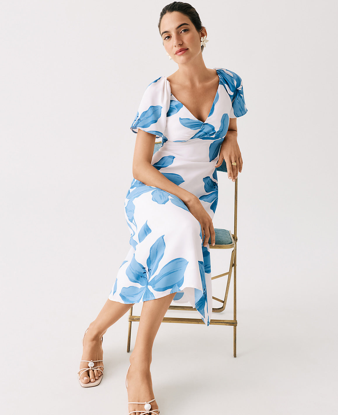 Floral Shirred Flare Midi Dress | Ann Taylor