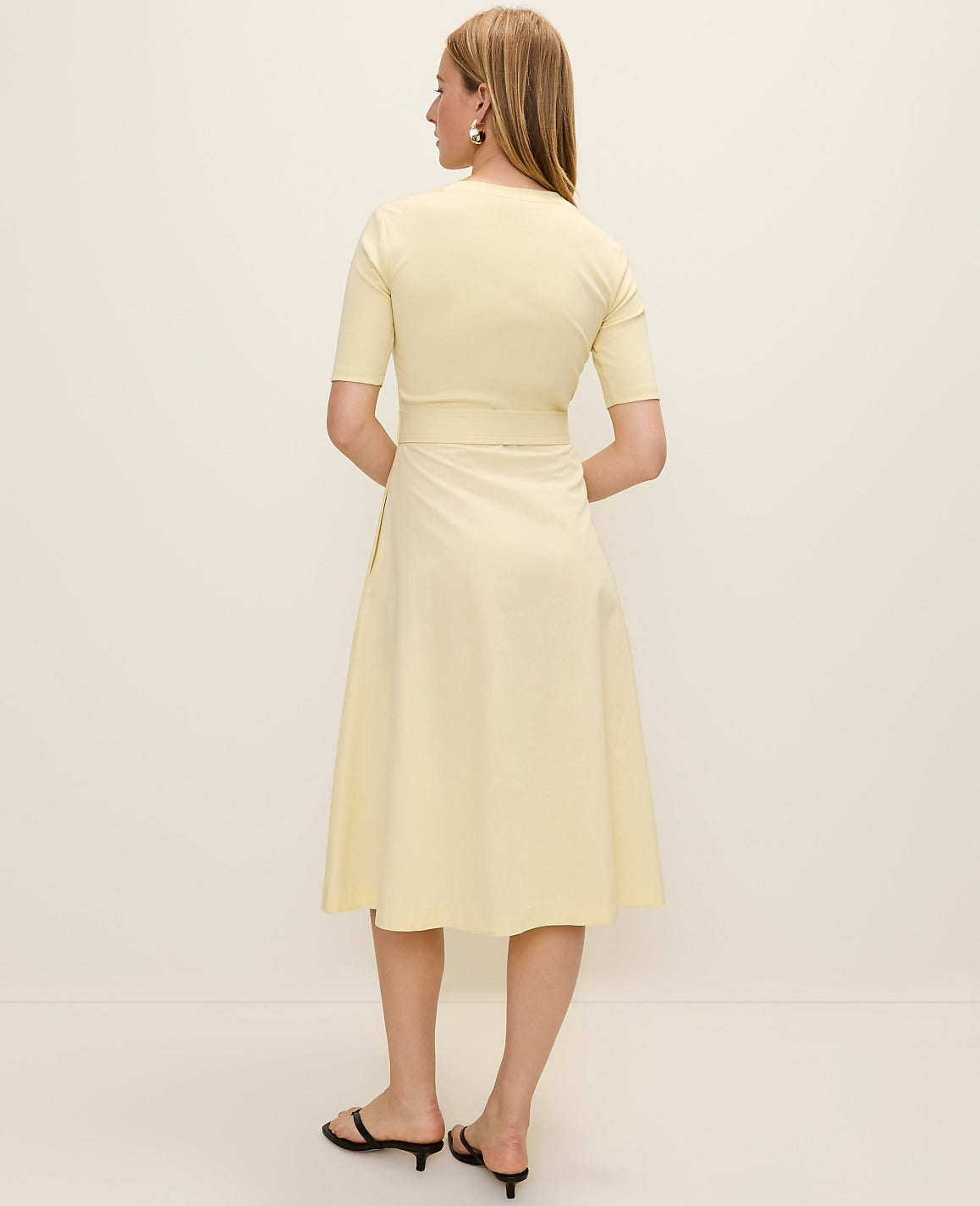 Mixed Media Flare Midi Dress | Ann Taylor