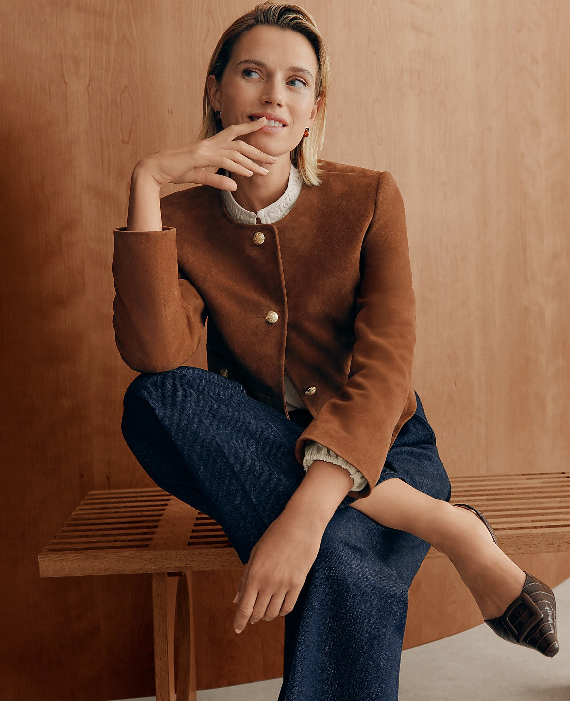 The Crew Neck Jacket in Suede | Ann Taylor