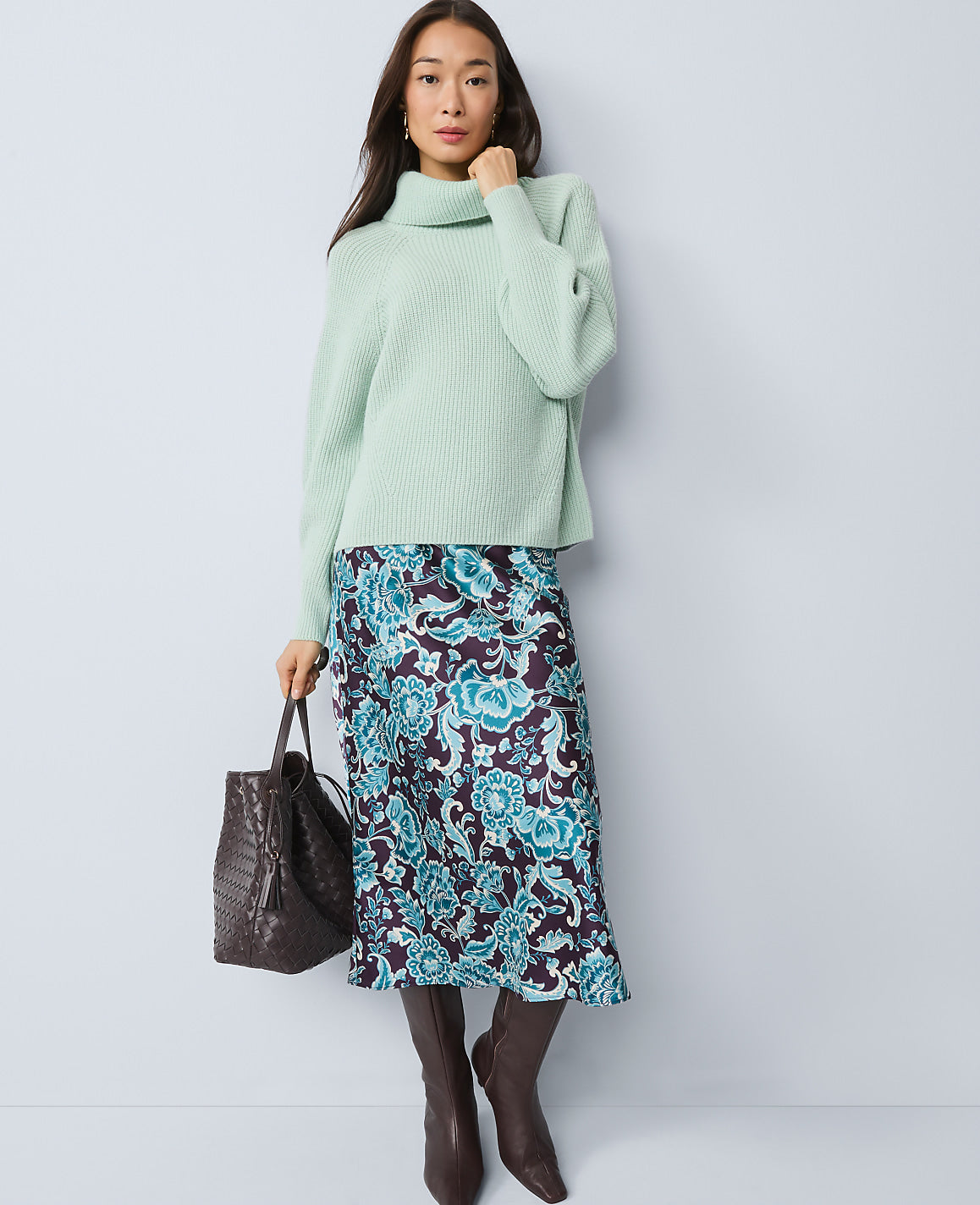 Floral Satin Midi Slip Skirt | Ann Taylor