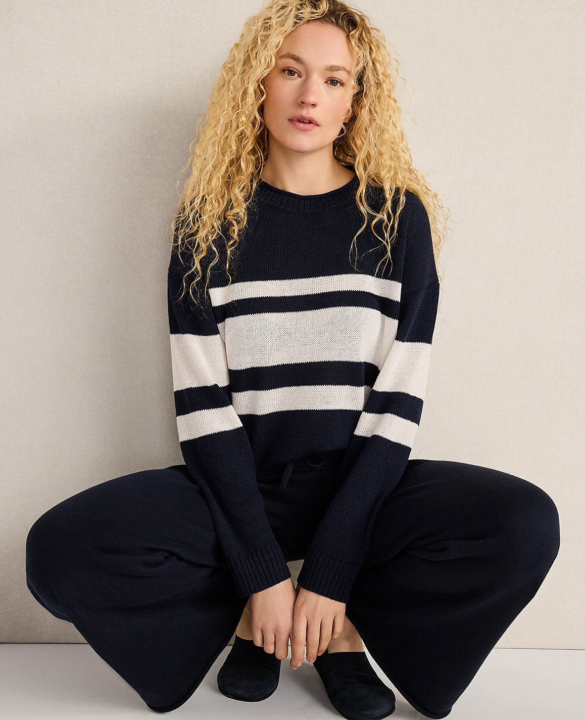 Haven Well Within Cotton Linen Stripe Roll Neck Sweater | Ann Taylor