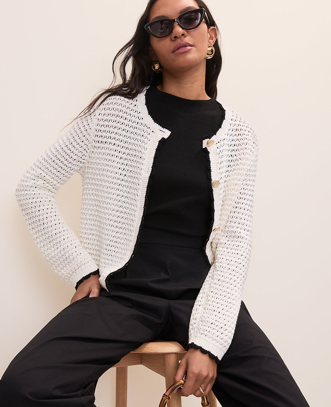 Petite Scalloped Trim Cardigan | Ann Taylor