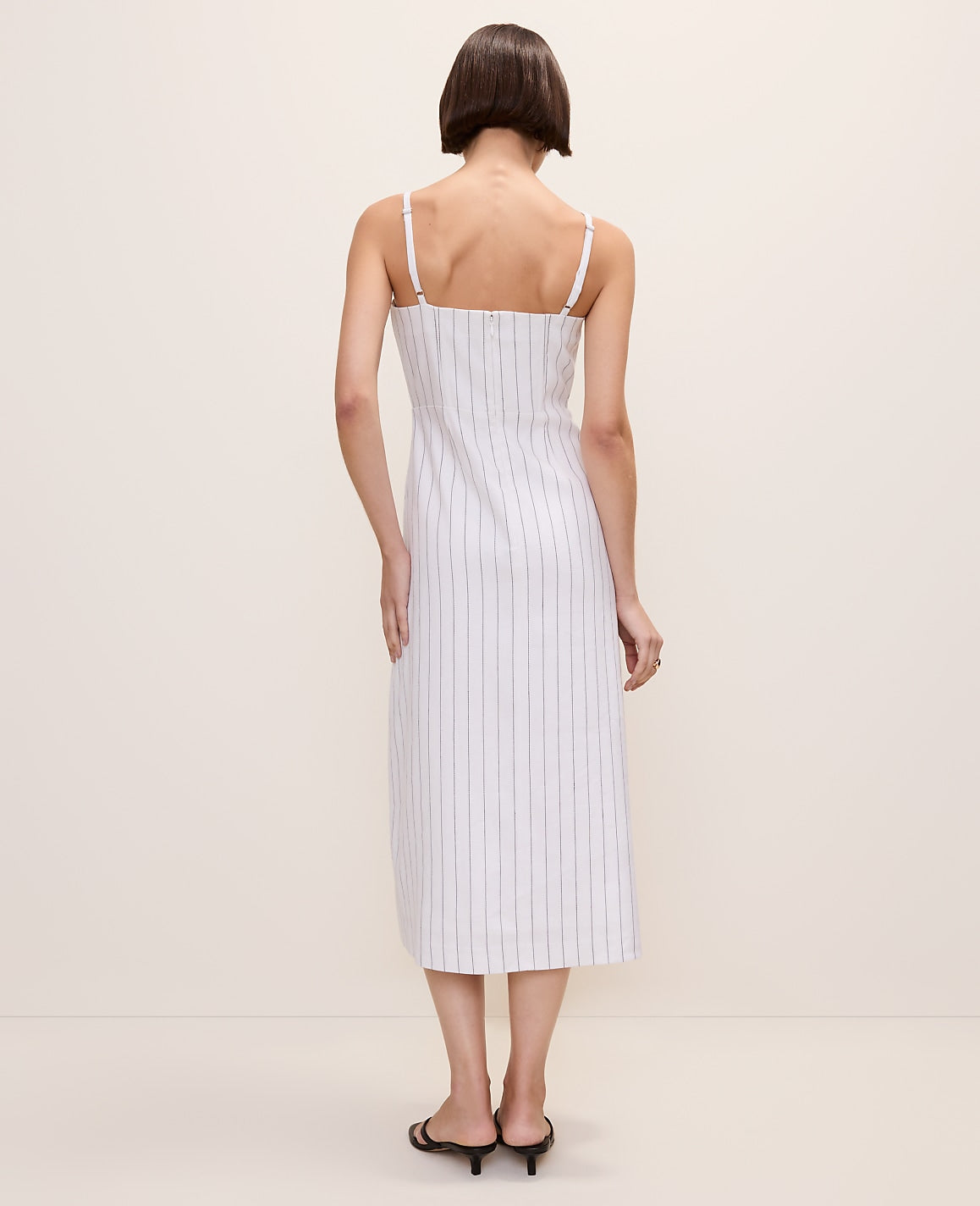 The Petite Pinstripe Midi Dress in Linen Blend | Ann Taylor