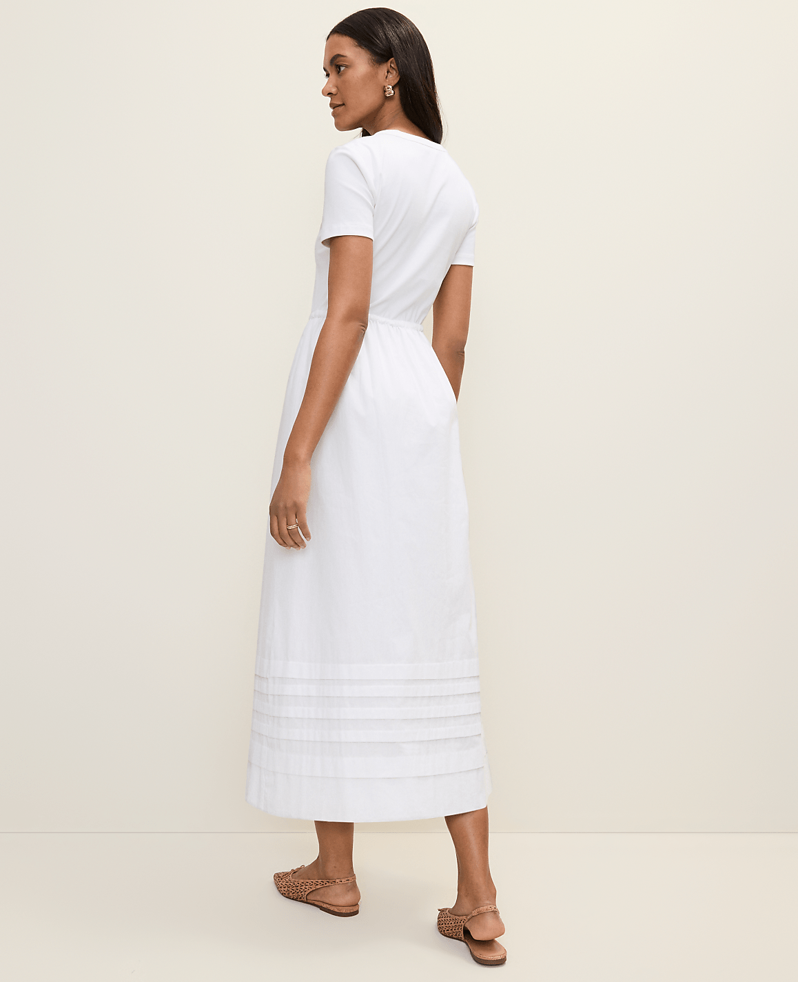 Weekend Mixed Media Crew Neck Midi Dress | Ann Taylor