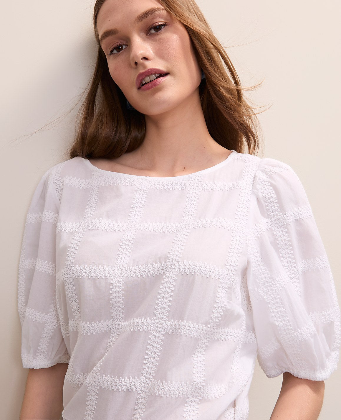 Petite Crochet Windowpane Popover | Ann Taylor