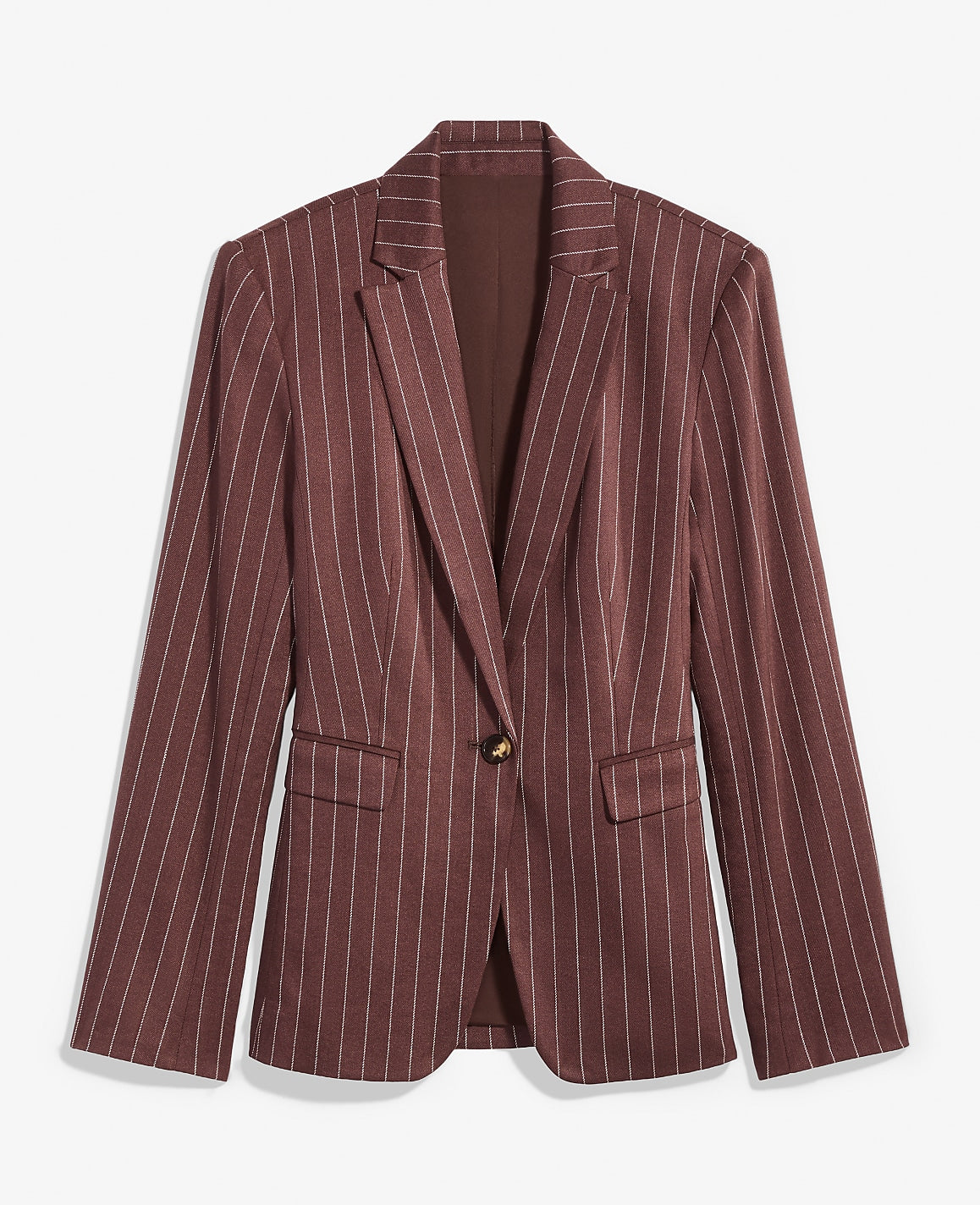 The Petite Pinstripe Long One Button Blazer in Linen Blend | Ann Taylor