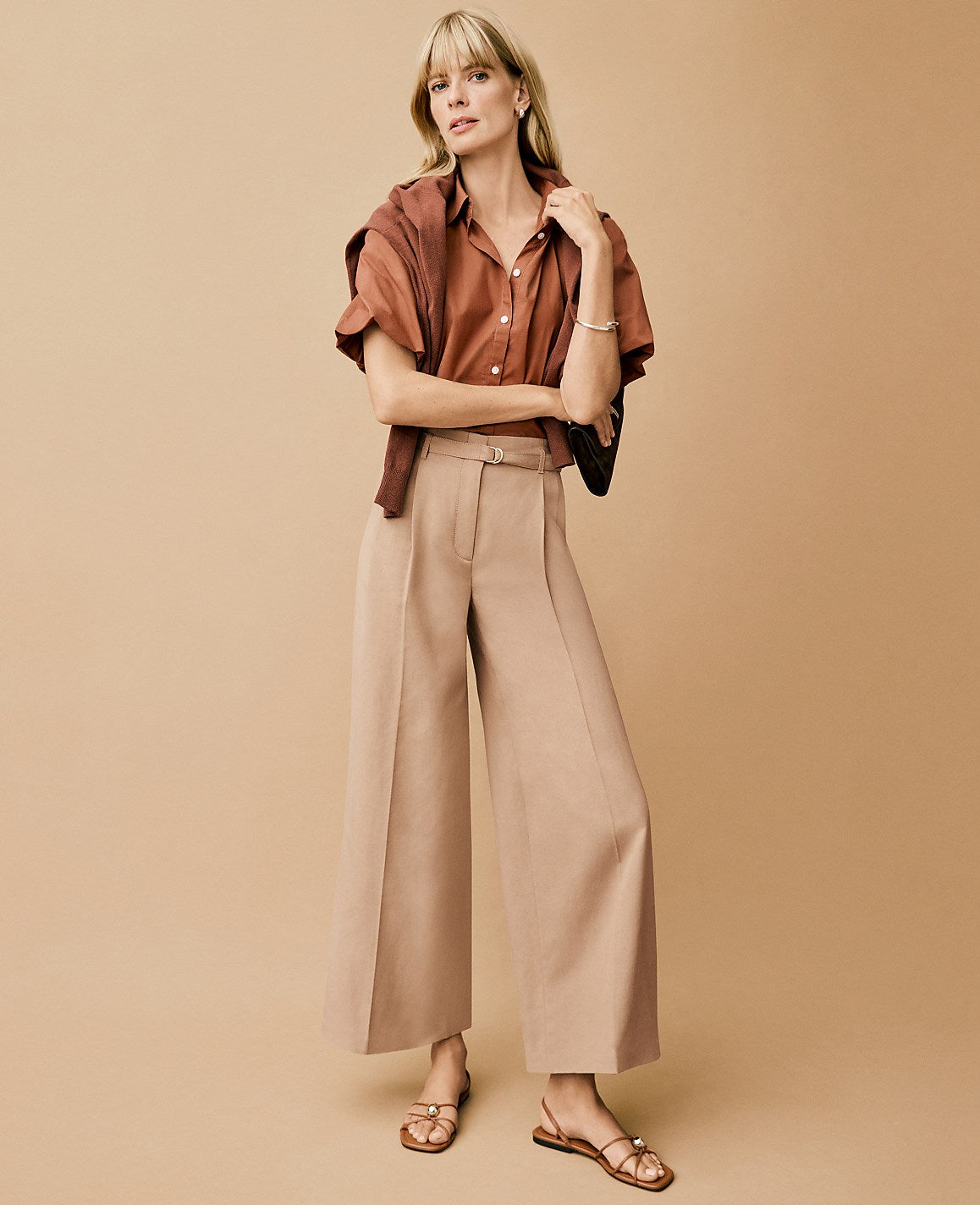 The Belted Wide-Leg Ankle Pant | Ann Taylor