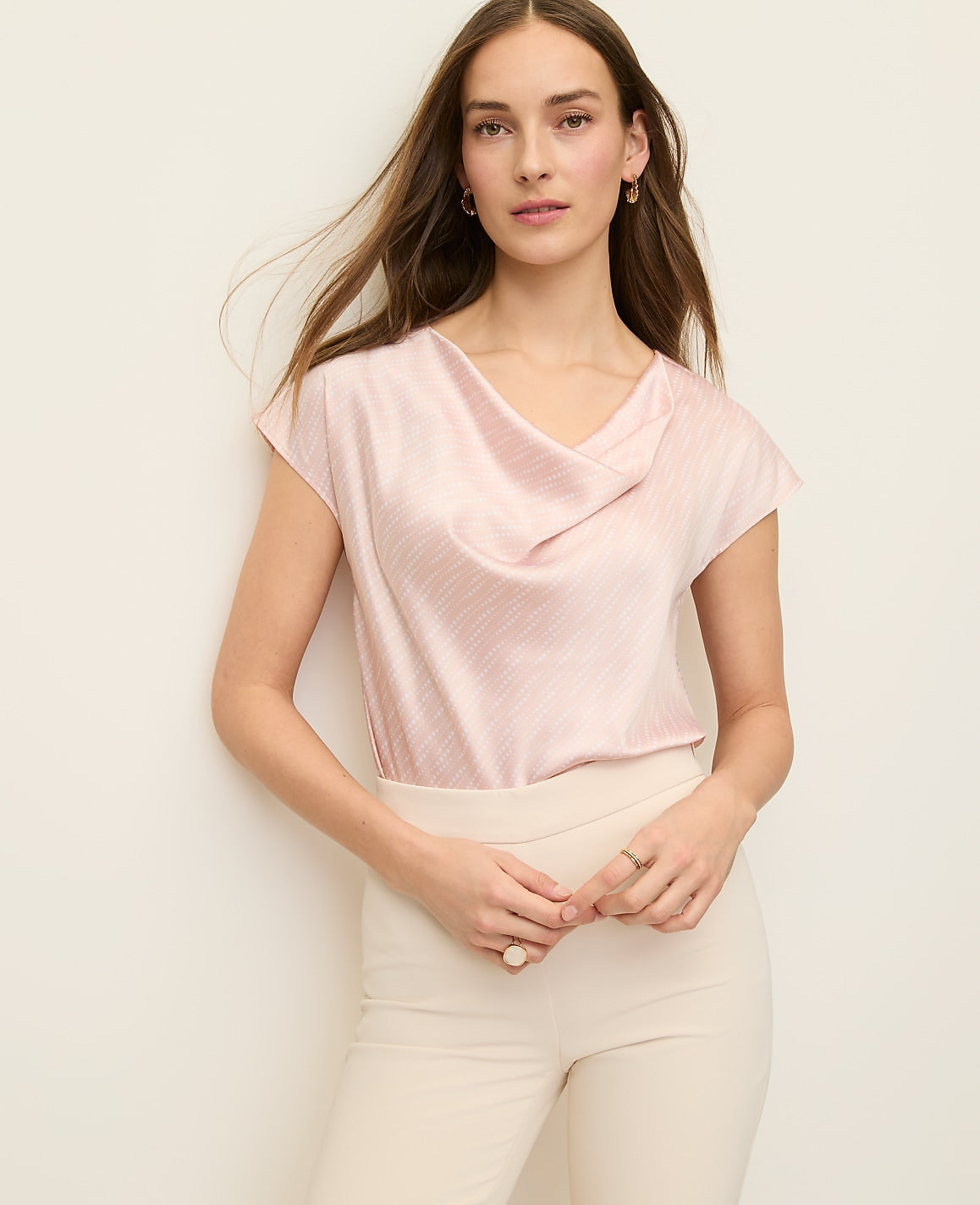 Geo Satin Cowl Neck Top | Ann Taylor