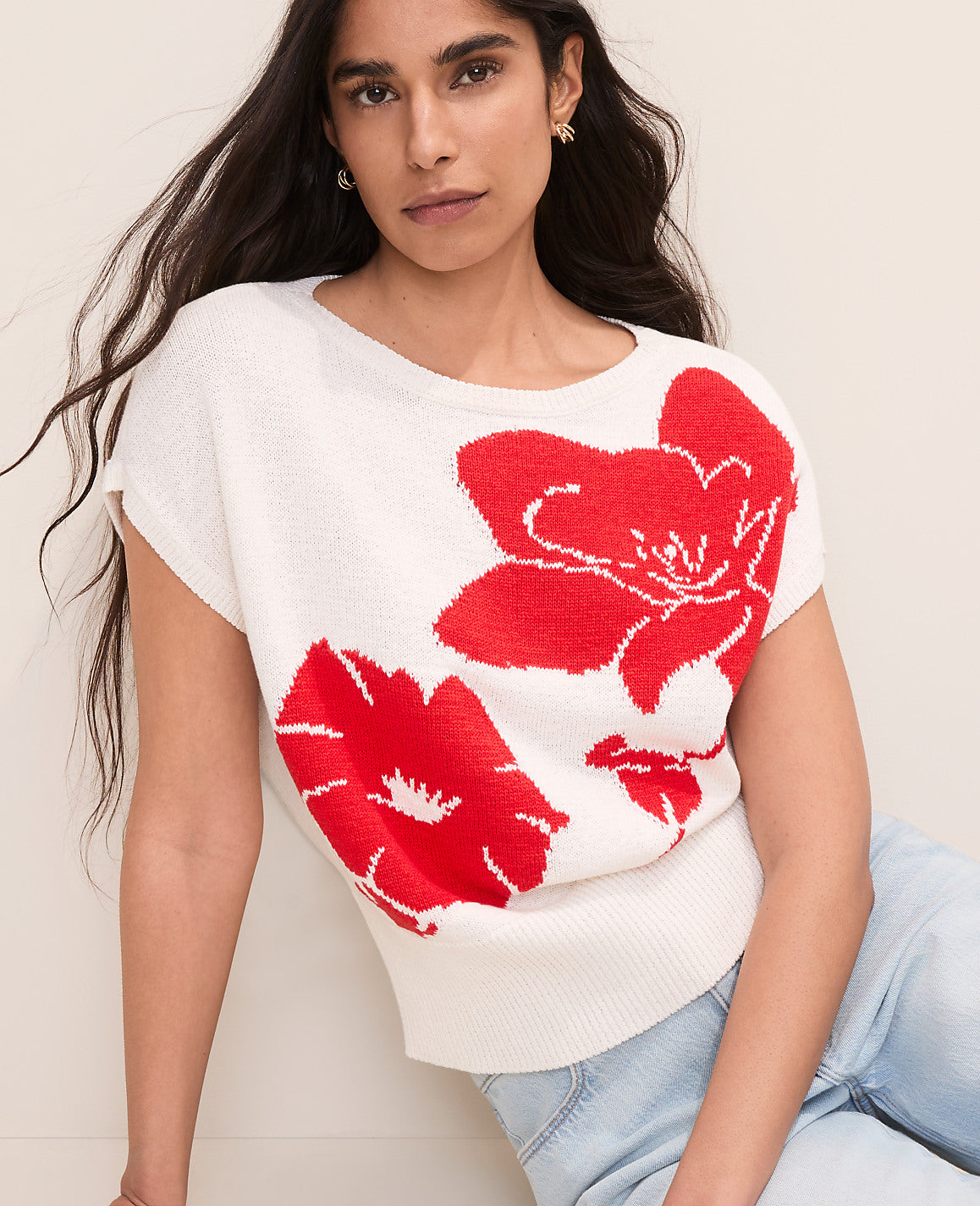 Floral Jacquard Sweater Shell | Vinci Leather