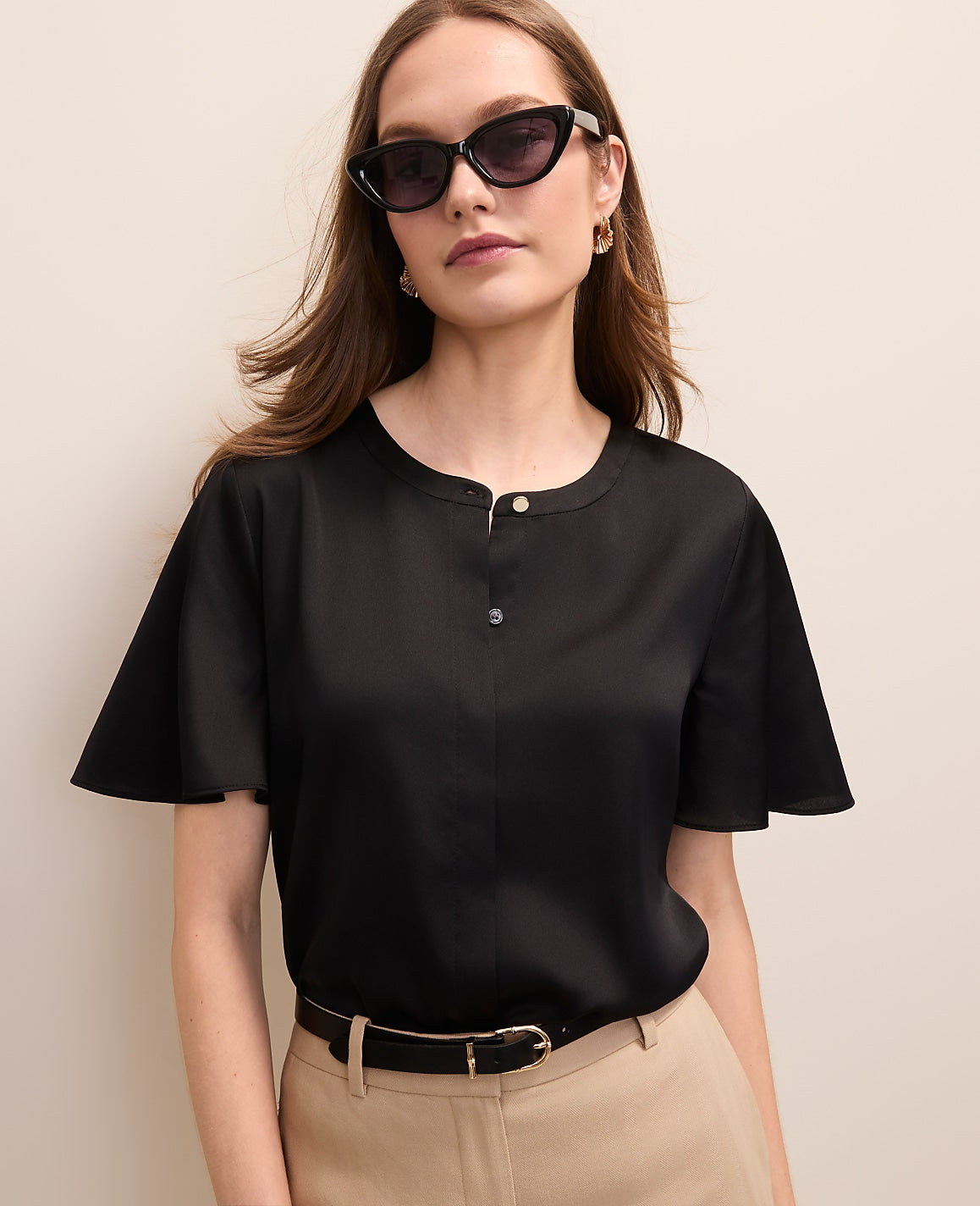 Flutter Sleeve Top in Satin | Vinci Leather