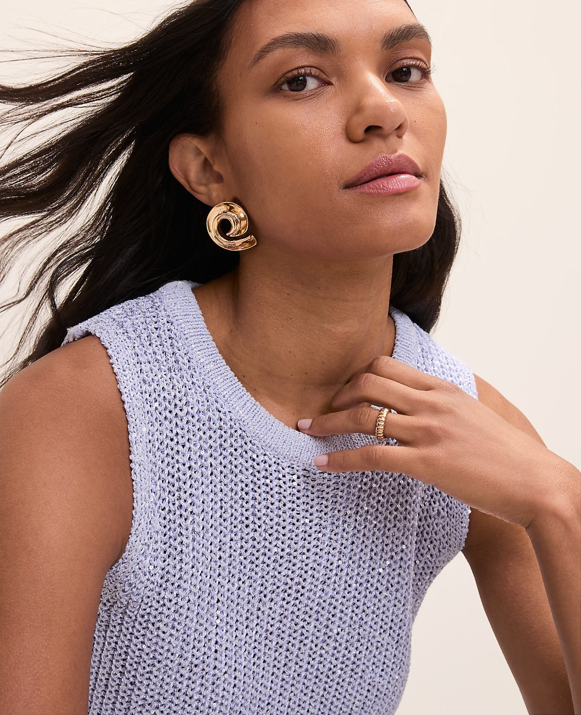 Sequin Metallic Sweater Shell | Vinci Leather