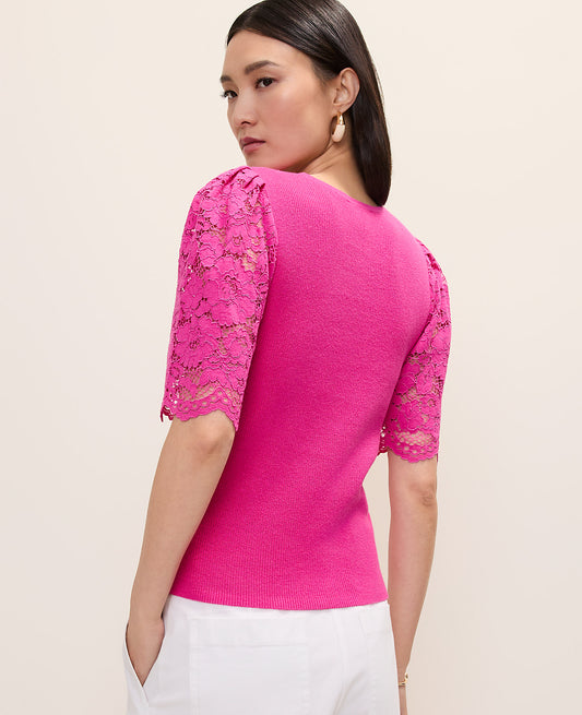 Lace Trimmed Sweater Top | Vinci Leather