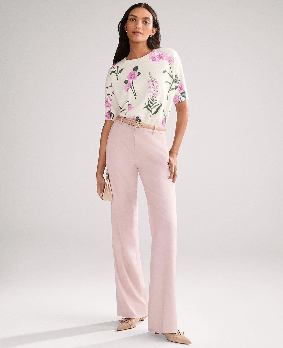 Floral Jacquard Sweater Tee | Vinci Leather