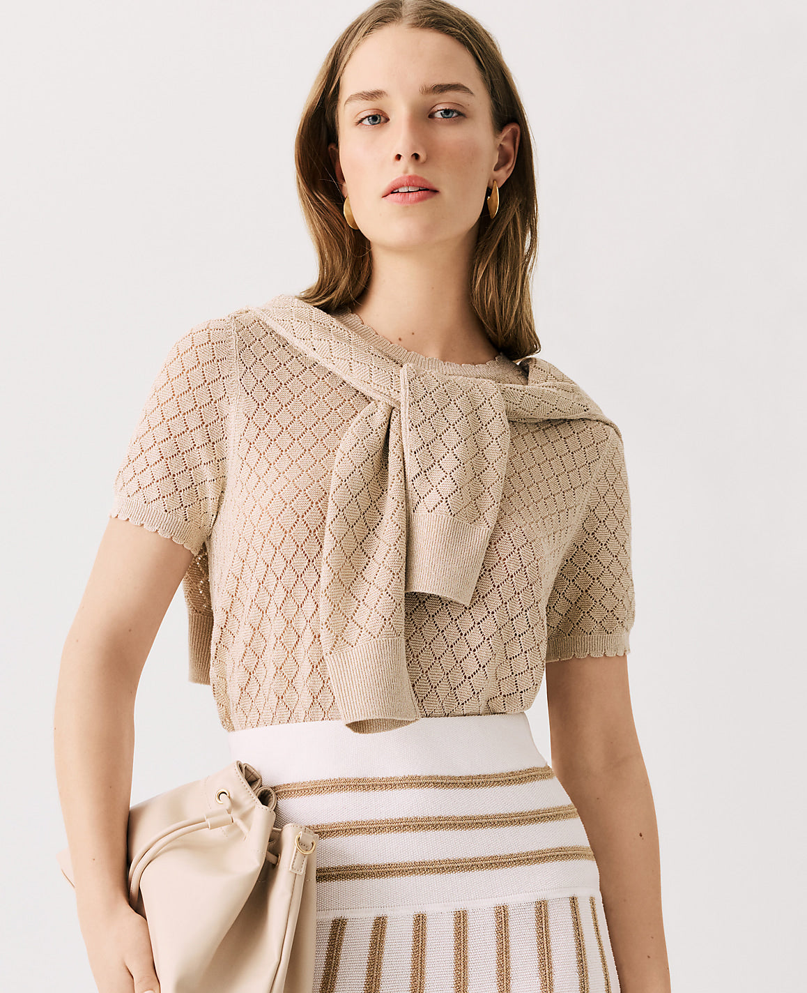 Shimmer Pointelle Modern Sweater Tee | Vinci Leather