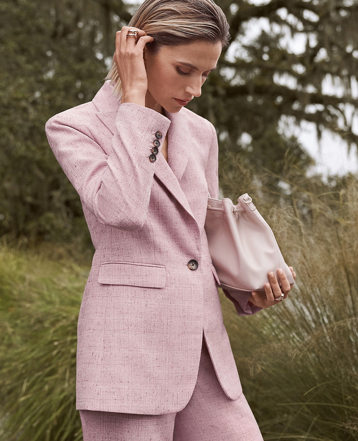 The Long Single Button Blazer in Tweed | Vinci Leather