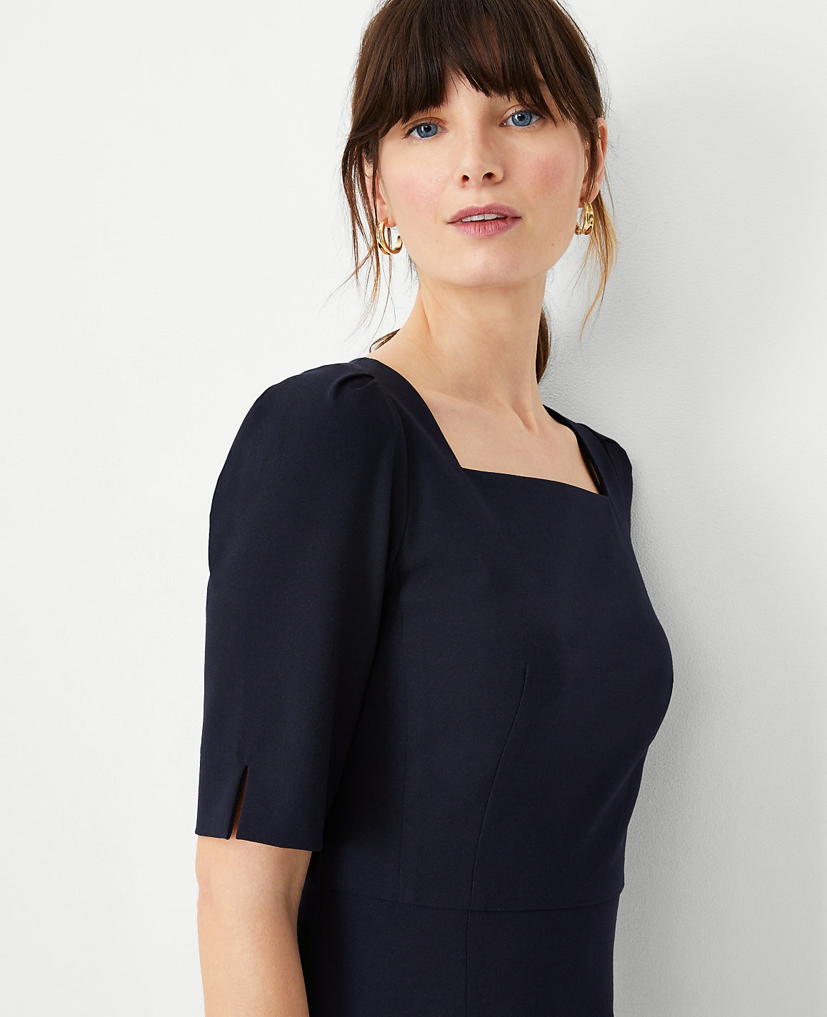 The Elbow Sleeve Square Neck Dress in Seasonless Stretch | Vinci Leather