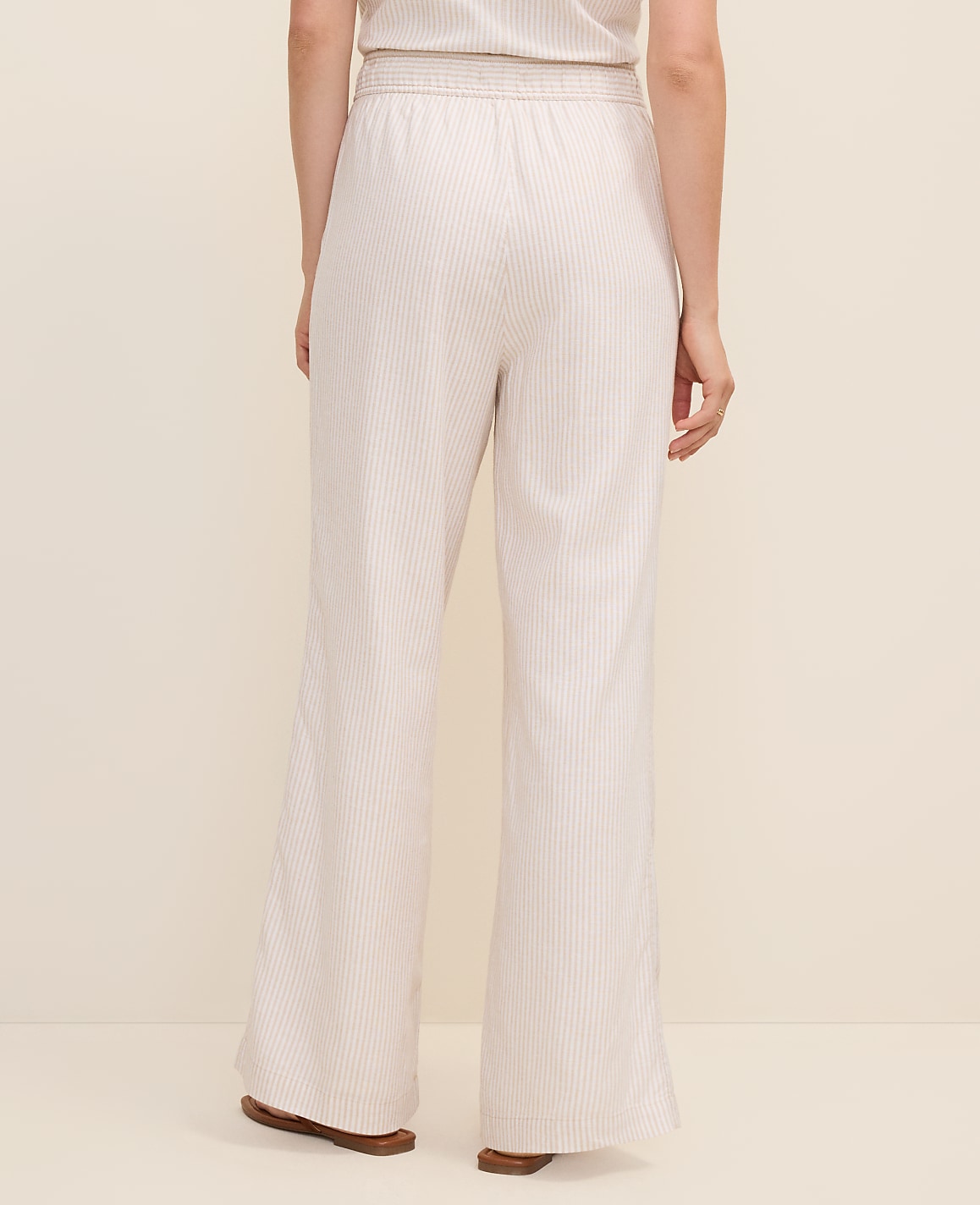 Petite Weekend Striped Easy Fit Wide-Leg Pant in Linen Blend | Ann Taylor