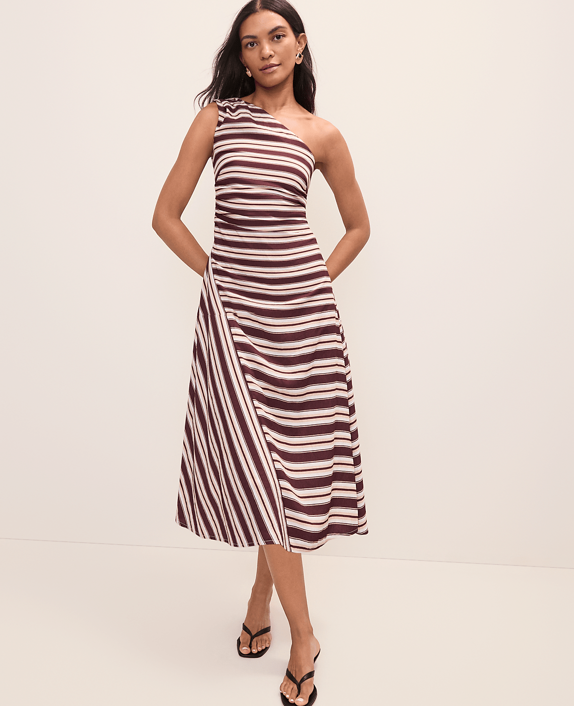 Petite Weekend Striped One-Shoulder Midi Dress | Ann Taylor