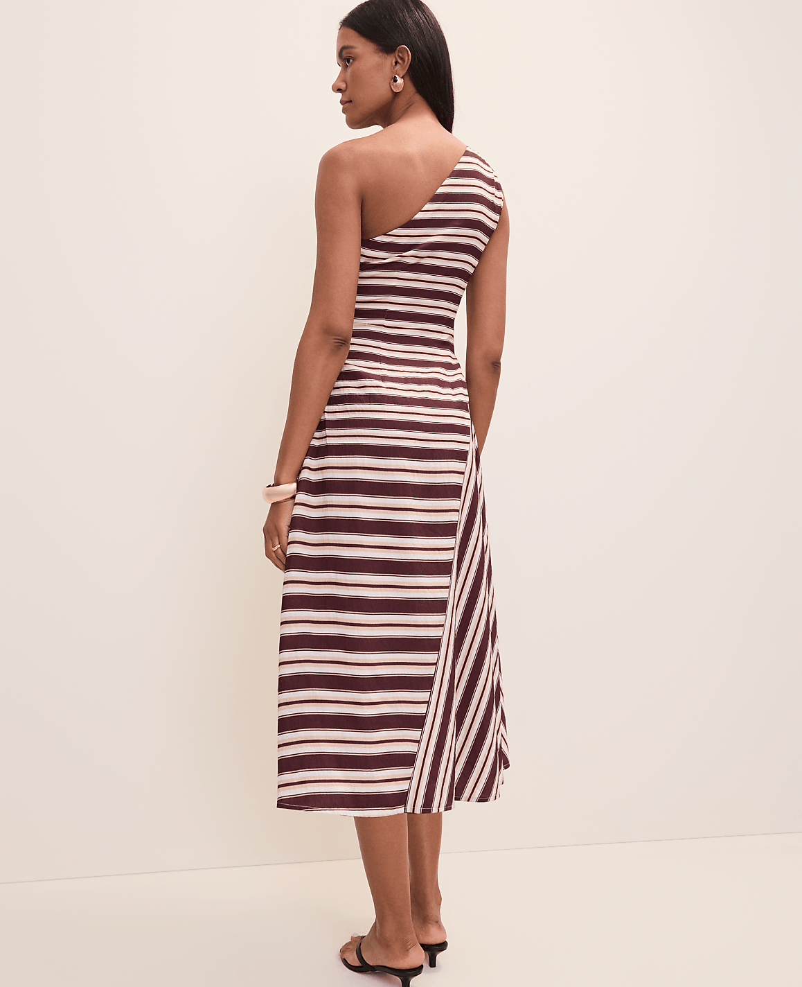 Petite Weekend Striped One-Shoulder Midi Dress | Ann Taylor