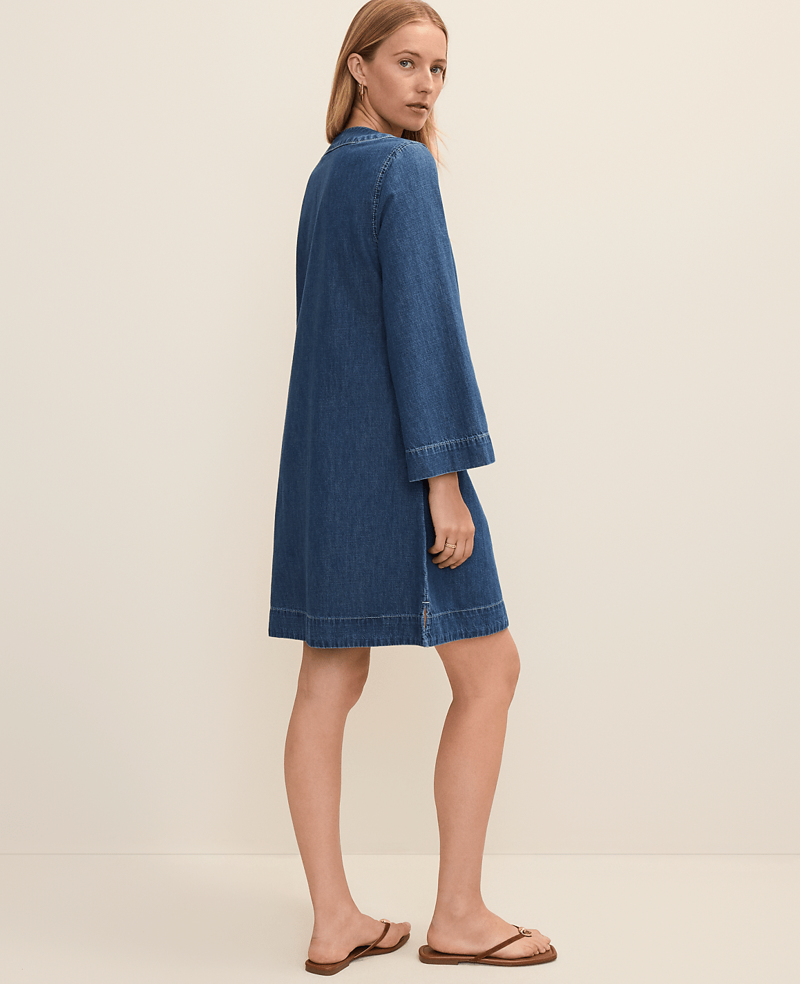 Petite Weekend Split Collar Denim Shift Dress | Ann Taylor