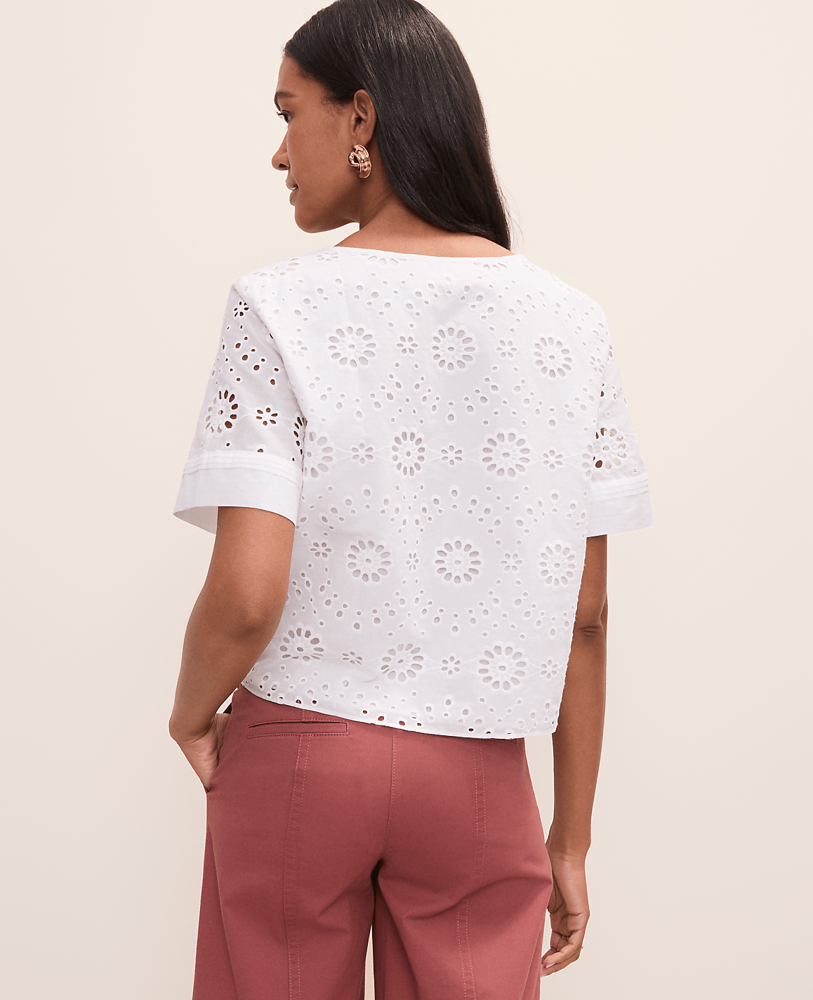 Petite Weekend Eyelet Scoop Neck Blouse | Ann Taylor