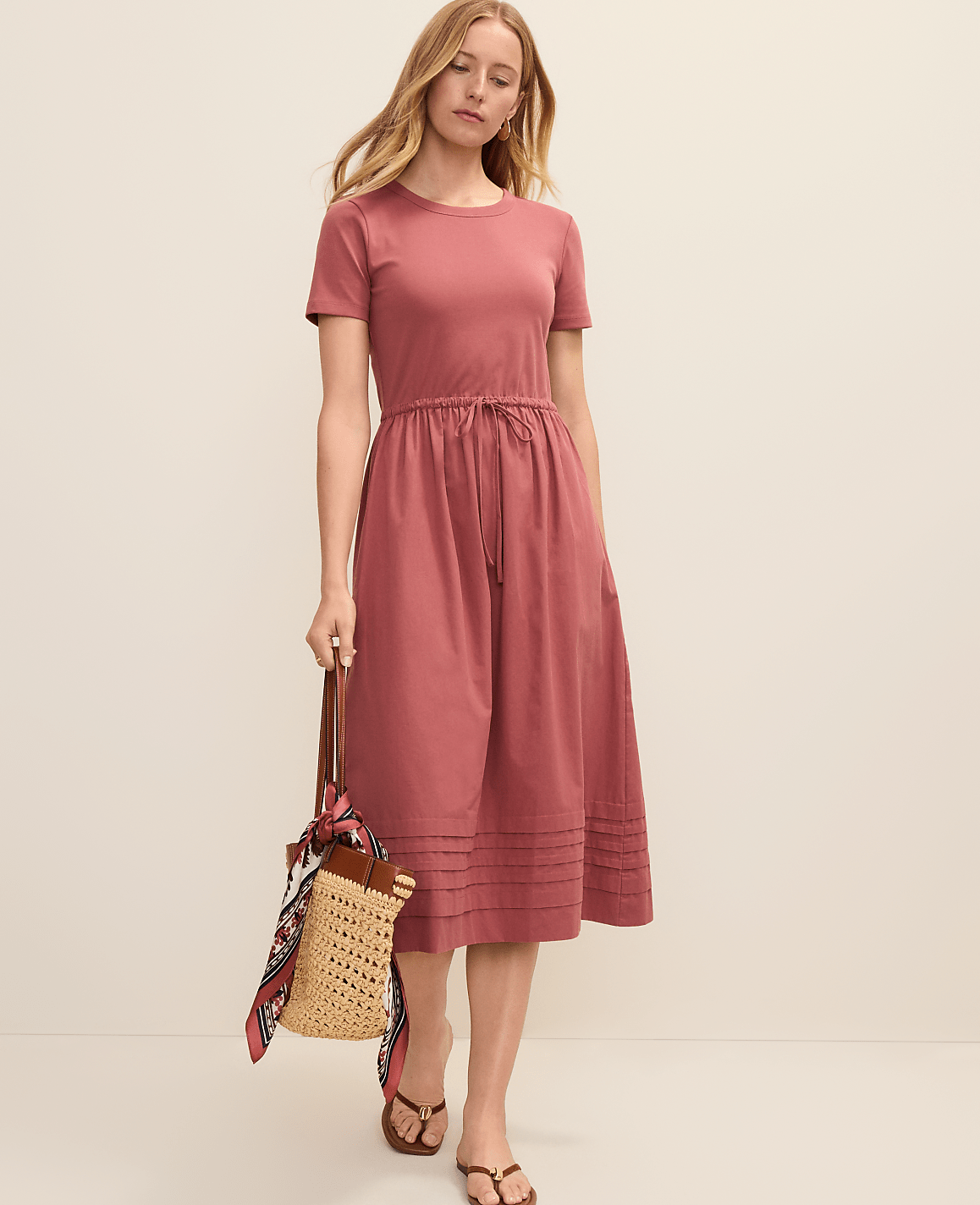 Petite Weekend Mixed Media Crew Neck Midi Dress | Ann Taylor