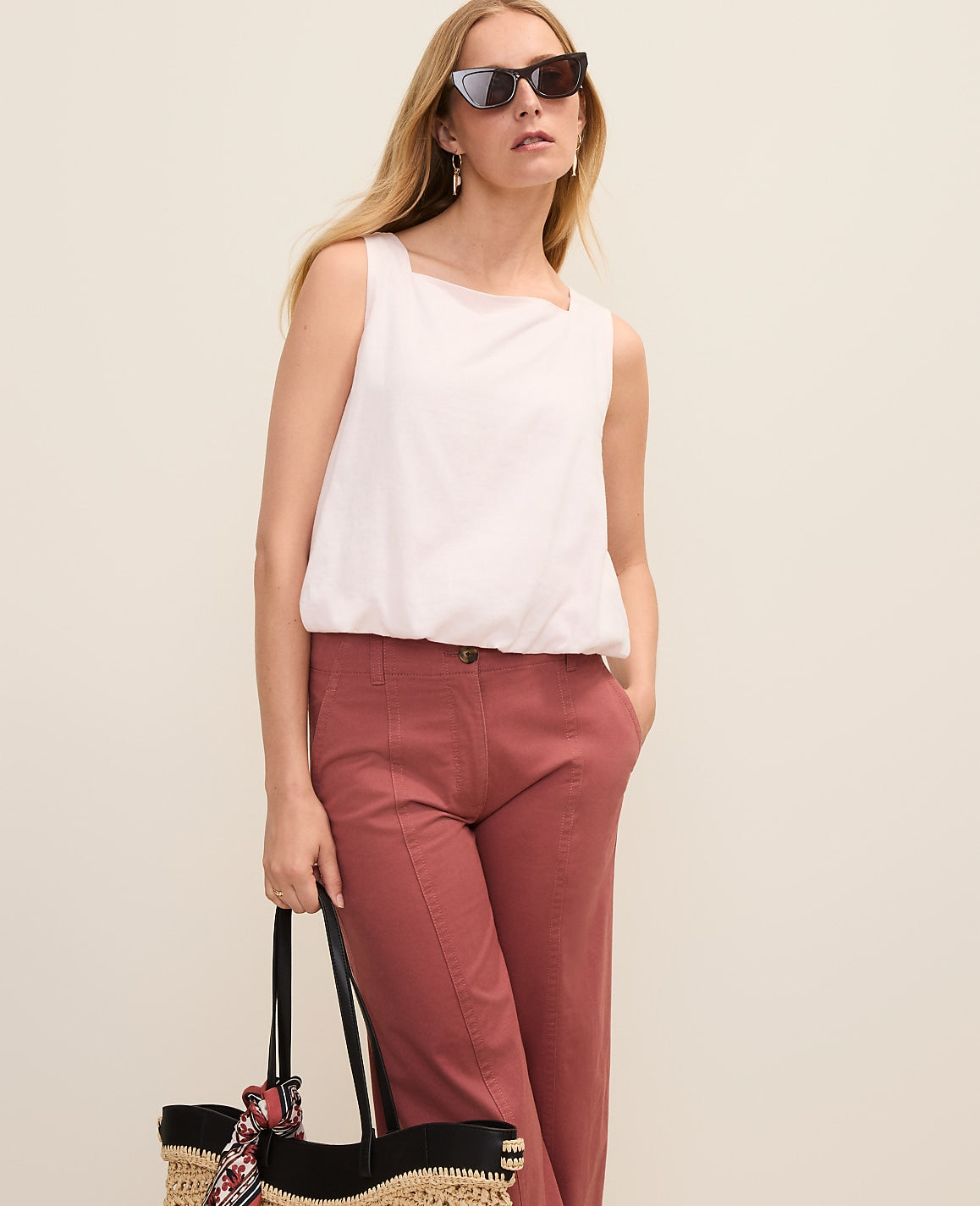 Petite Weekend Bubble Hem Tank Top in Linen Blend | Ann Taylor