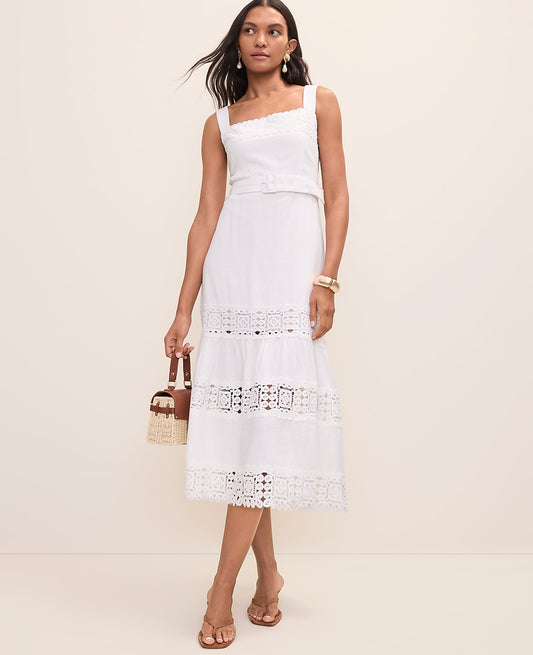 Petite Tiered Midi Dress in Linen Blend | Ann Taylor