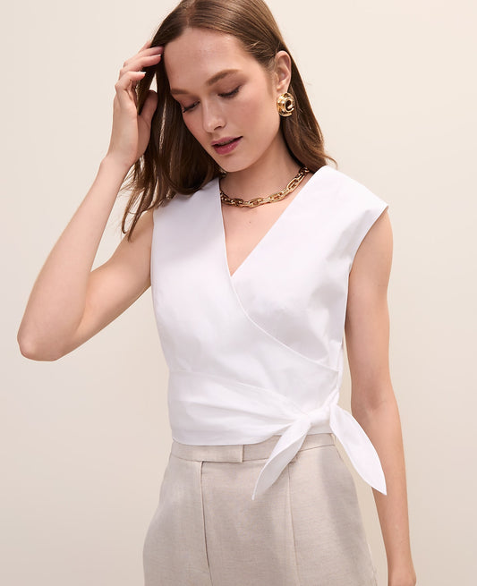Petite V-Neck Tie Waist Wrap Top | Ann Taylor