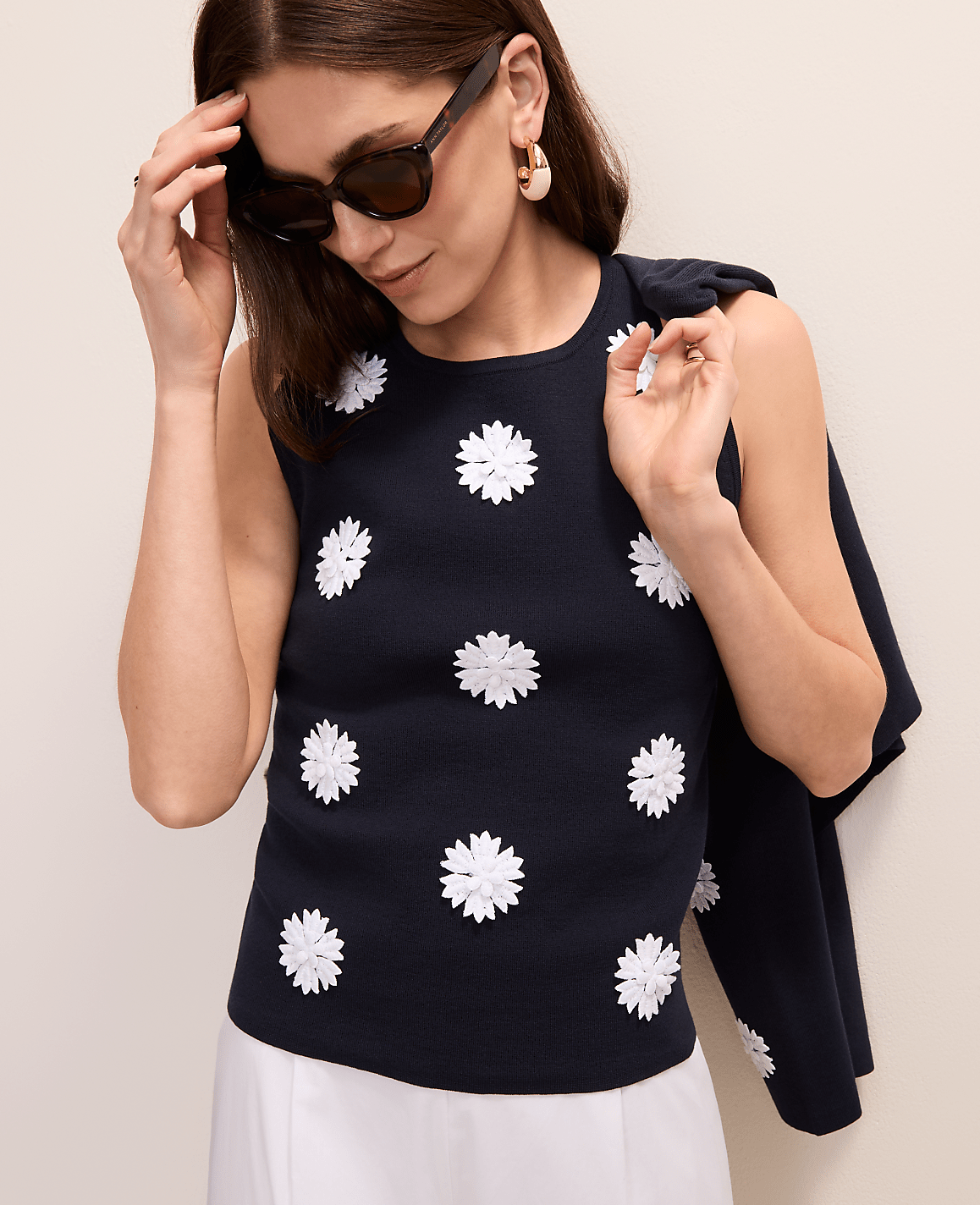 Petite Floral Appliqué Sweater Shell | Ann Taylor