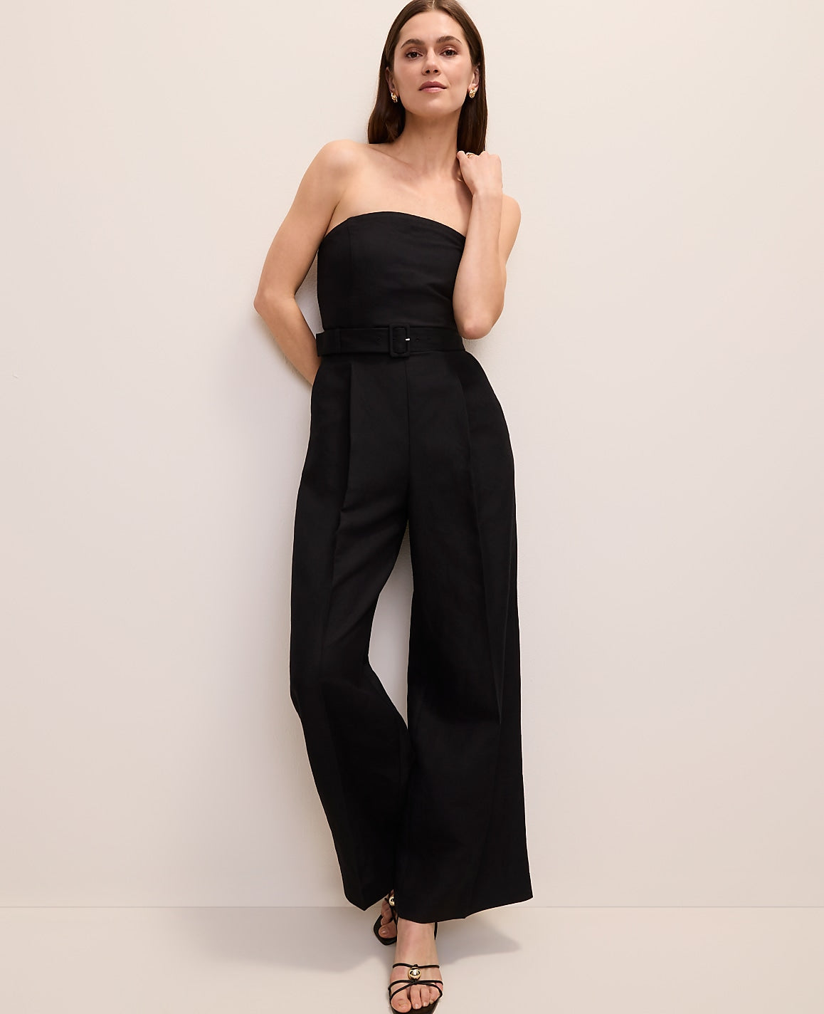 Petite Belted Strapless Jumpsuit in Linen Blend | Ann Taylor