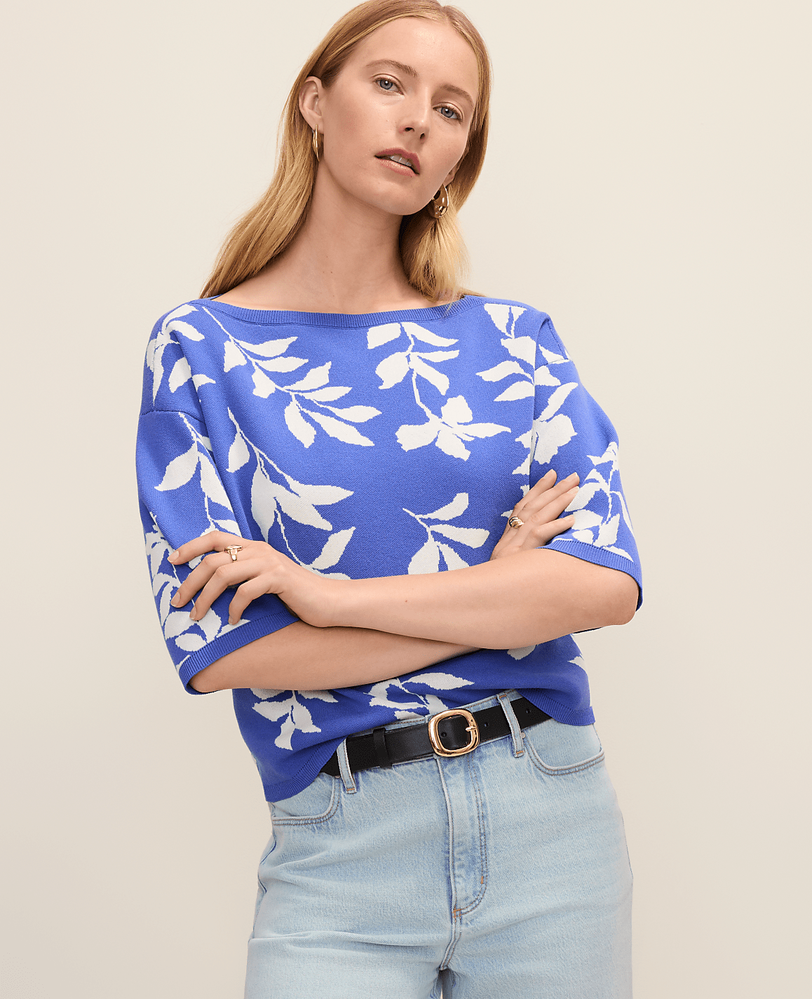 Petite Floral Jacquard Boatneck Sweater | Ann Taylor