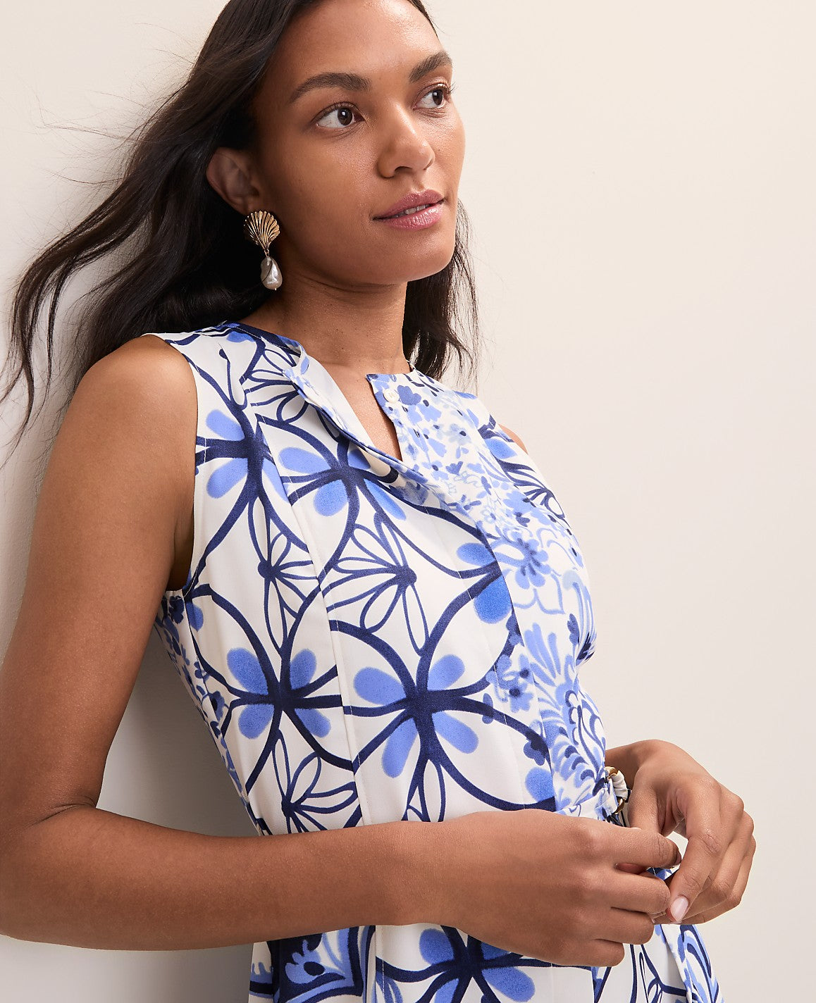 Petite Paisley Belted Flare Dress | Ann Taylor