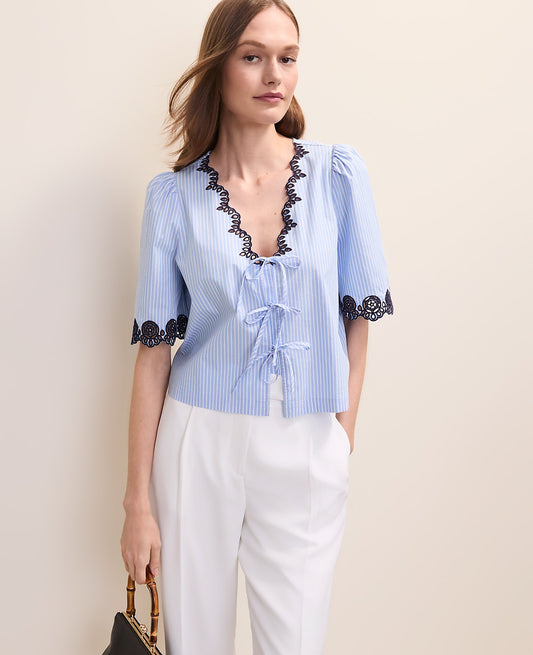 Petite Striped Tie Front Top | Ann Taylor