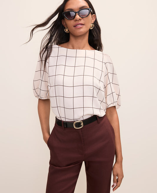 Petite Windowpane Boatneck Popover | Ann Taylor