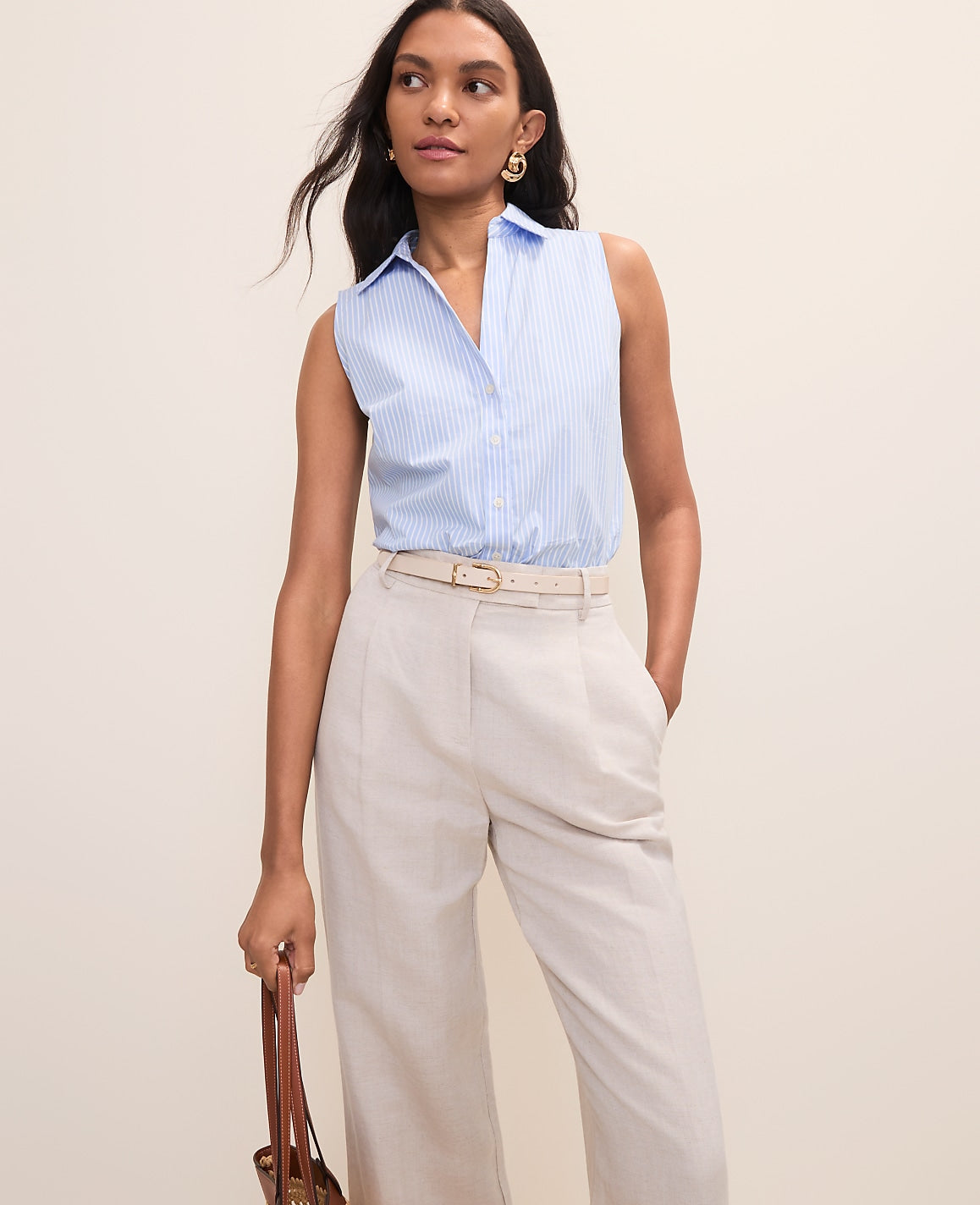 Petite Striped Sleeveless Essential Shirt | Ann Taylor