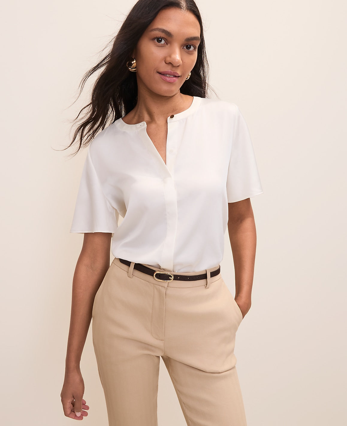 Petite Flutter Sleeve Top in Satin | Ann Taylor