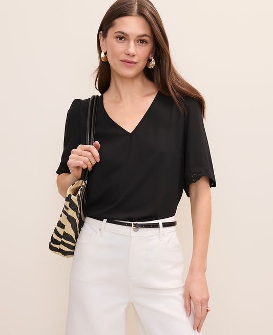 Petite Embroidered Mixed Media Top | Ann Taylor