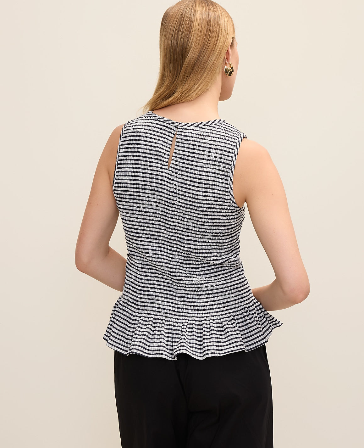 Petite Gingham Smocked Peplum Tank | Ann Taylor