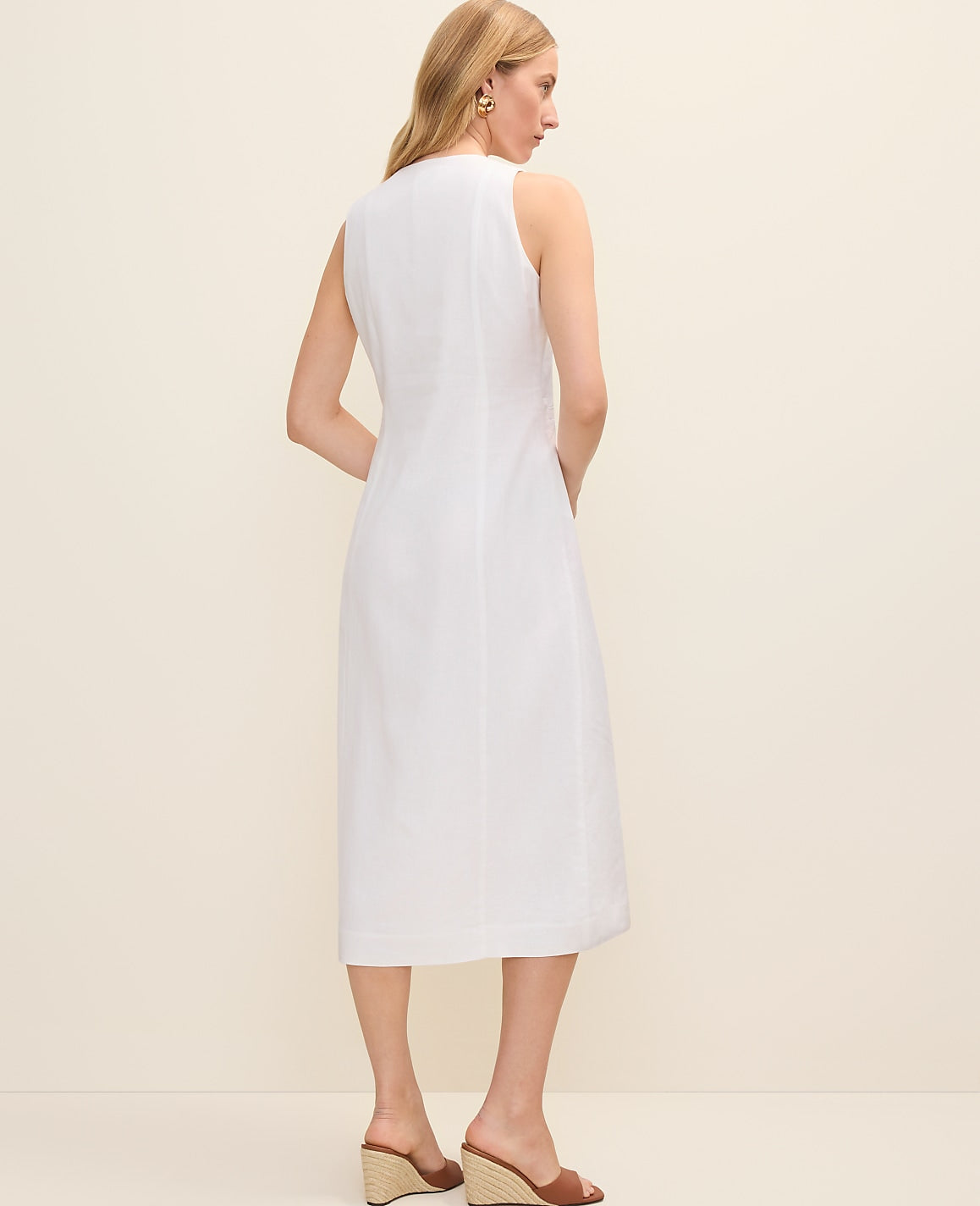 Petite Button Midi Dress in Linen Blend | Ann Taylor